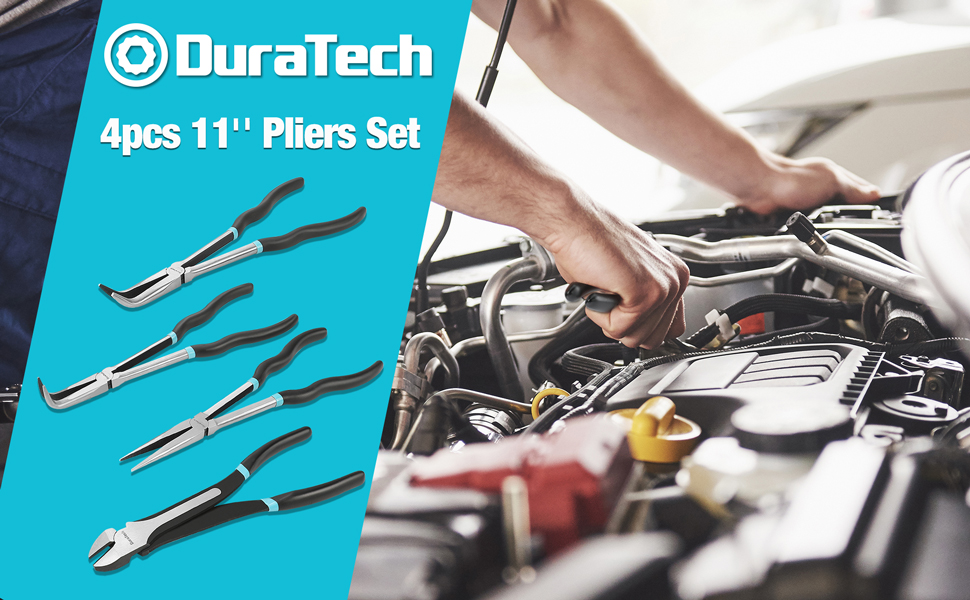 DURATECH 4 PCS Extra Long Needle Nose Pliers Set, Premium CRV