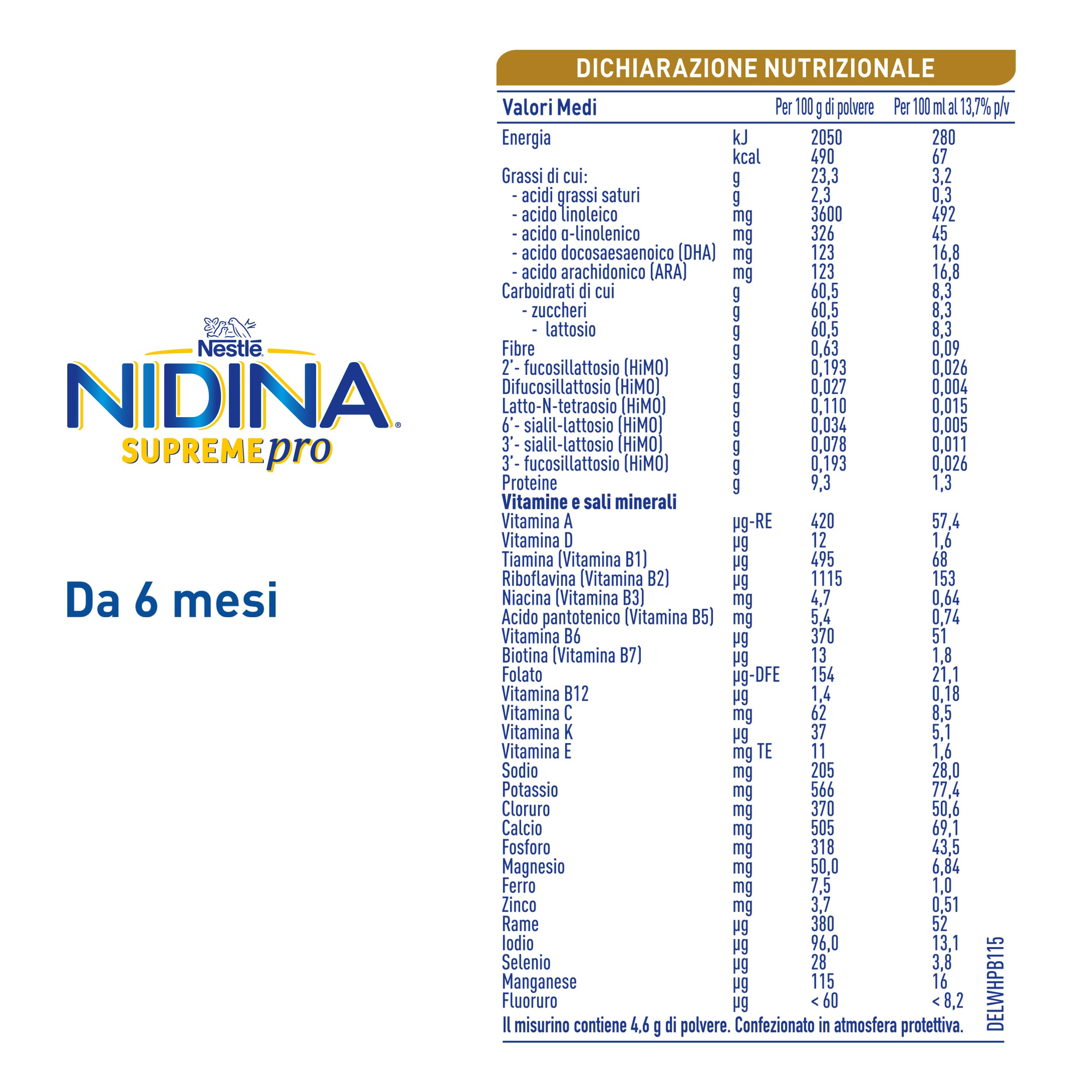 NIDINA SUPREMEpro 2 Latte di Proseguimento Polvere da 6 mesi, Latta 800g