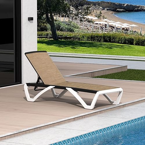 Miniatura 7 de Domi Patio Chaise Lounge - Silla de aluminio de polipropileno para exteriores con respaldo ajustable, para playa, patio, balcón, piscina (1 silla