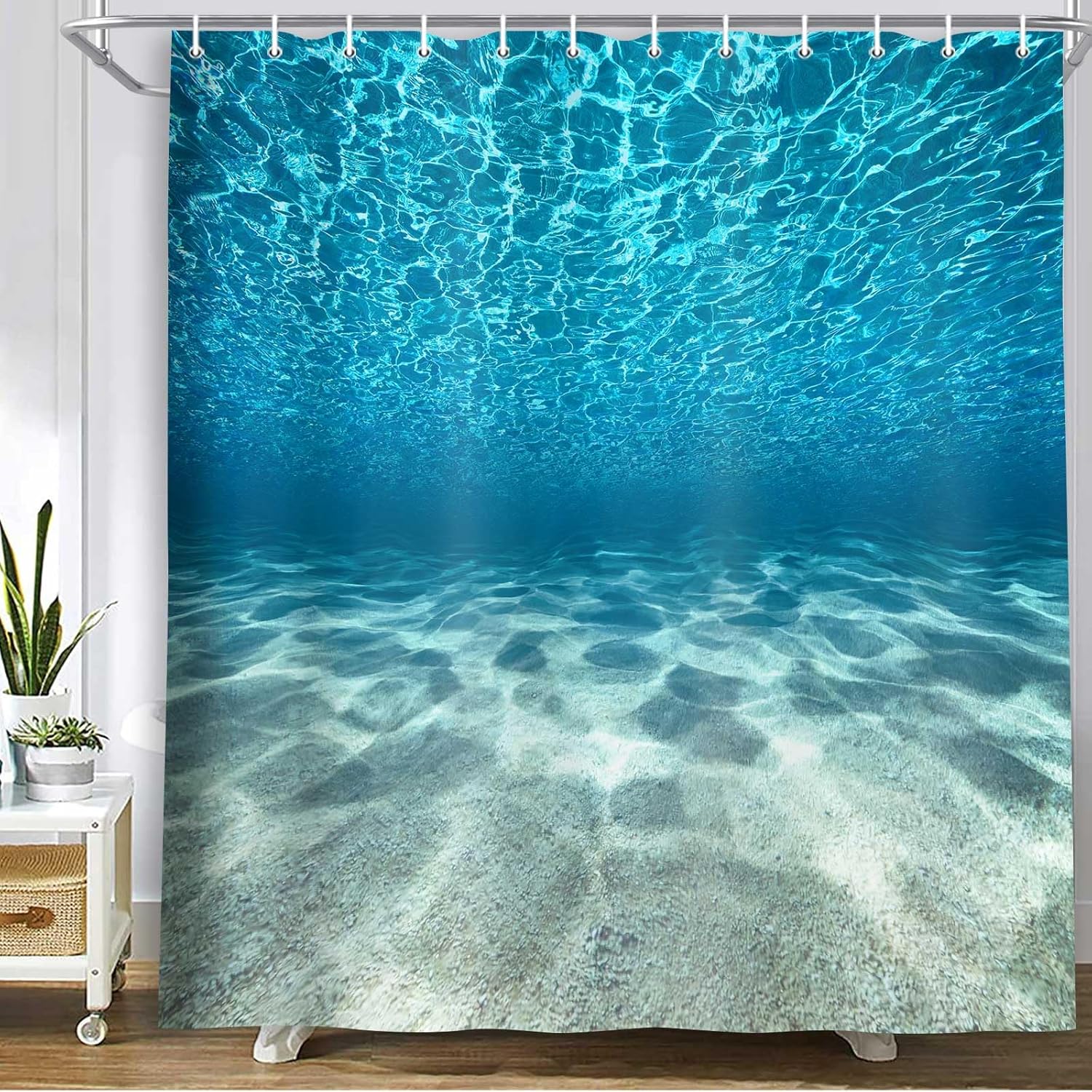 MERCHR Blue Ocean Beach Shower Curtain, Nature Underwater Sea World Scene Bathroom Curtains Waterproof Fabric, 71 x 78 Inches
