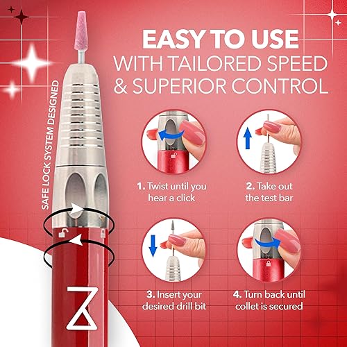 Miniatura 6 de M Max - Taladro de uñas profesional - Taladro de uñas con motor 2 en 1 sin escobillas - Eléctrico, inalámbrico, carcasa de aleación de aluminio,