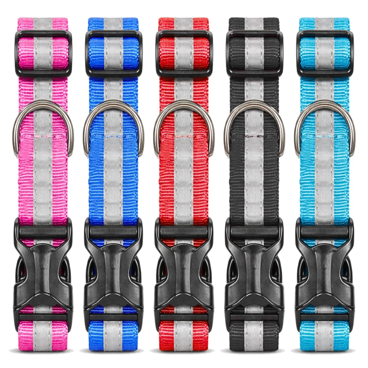 Buraq 5 Pcs Reflective Dog Collar, Feautures with Adjustable & Durable, Nylon Dog Belt, Heavy Metal D Ring & Strong Buckle, for Dogs (Multicolor)