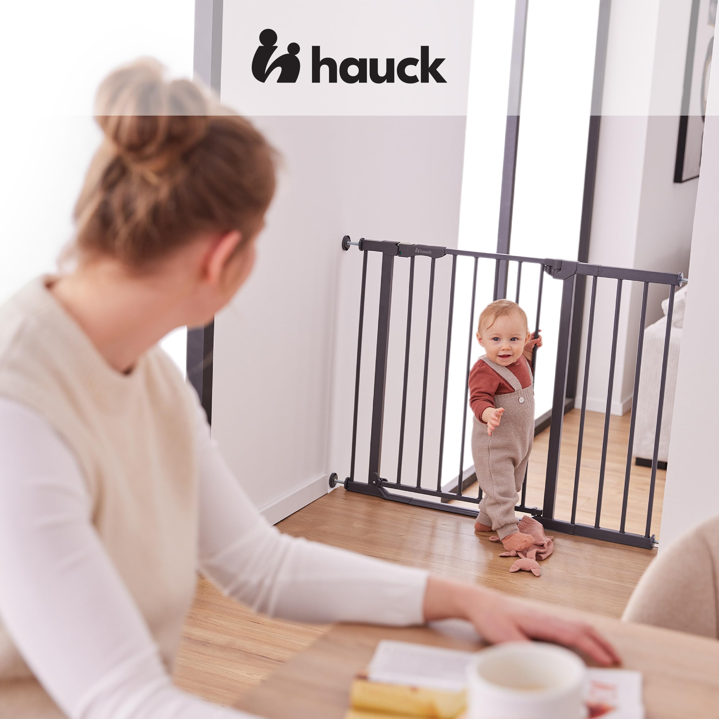 hauck Clear Step Autoclose 2 Barrera Seguridad Niños Escalera | Valla Infantil Ajustable de 75 a 80 cm | 3 Topes de Puerta | Vallas para Perros Umbral Plano y Cierre Automático – Blanco