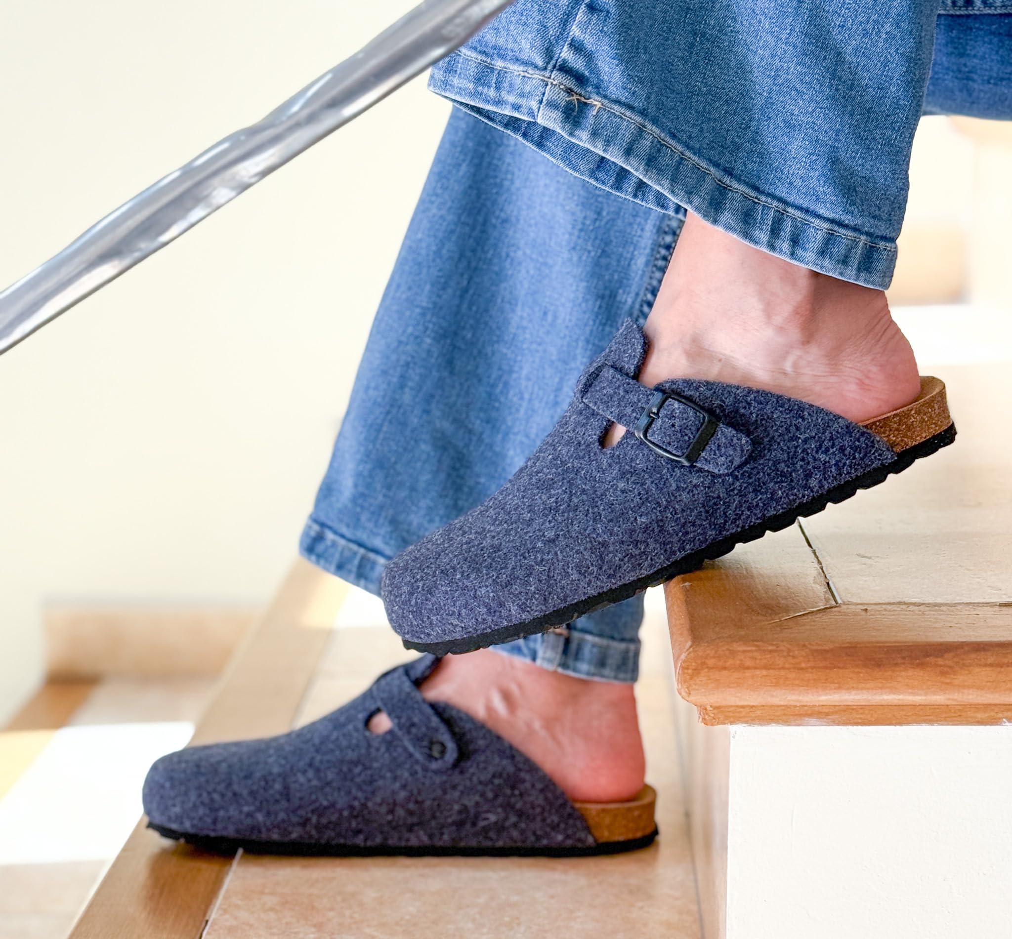 Zuecos de Lana Virgen, Plantilla Anatómica de Piel y Corcho Natural, Zuecos de Fieltro, Pantuflas Fieltro Hombre y Mujer, Zapatillas Casa Confortables de Calidad, Hechas a Mano en España