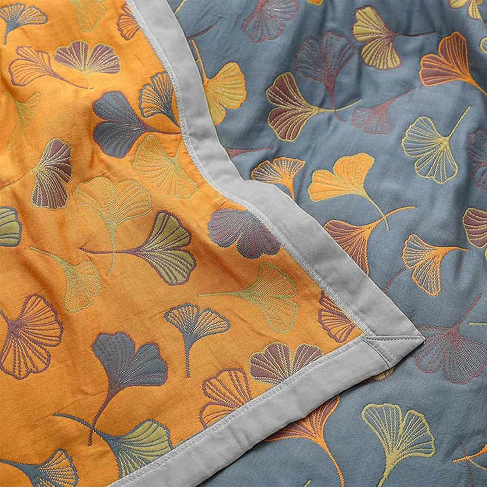 Ginkgo-Blattmuster, Baumwolle, wendbar, Ginkgo-Steppdecke, atmungsaktive Decke für jede Jahreszeit, leichte Couchdecke