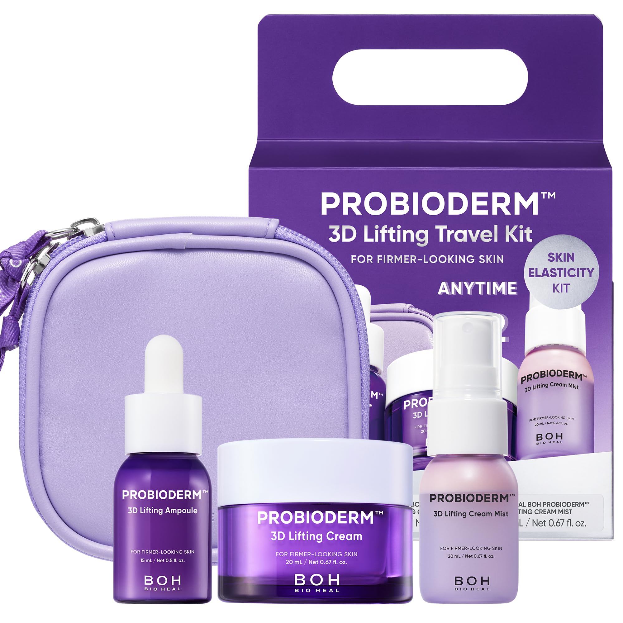 BIOHEAL BOH Probioderm 3D Lifting Travel Size Skin Care Kit | Korean Skincare Set for Firming & Hydration, with Ampoule, Face Moisturizer & Serum