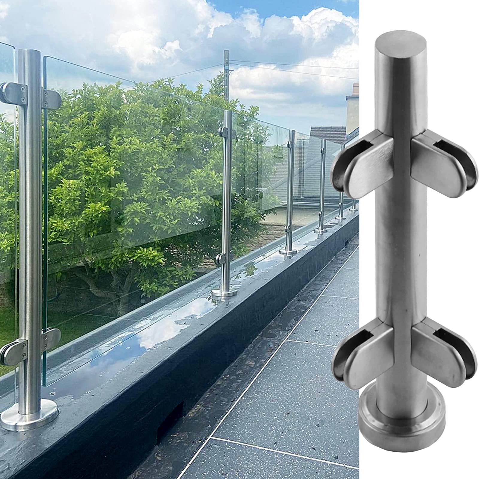 Abrazadera de soporte para barandilla de balcón ajustable en acero inoxidable de 60 a 150 cm