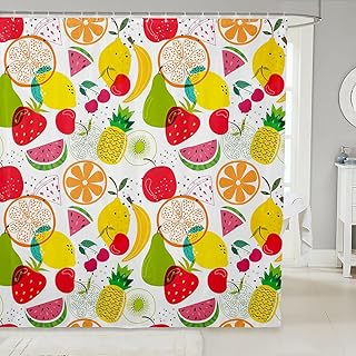 Feelyou Fruit Style Shower Curtain Vegetables Fruits Fabric Shower Curtain for Kids Boys Girls Cartoon Fruit Bathroom Wate...