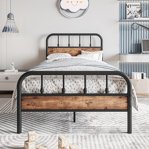Miniatura 3 de Elegant Home Products Marcos de cama de metal con listones de acero resistente escudo y estribo no necesita somier fácil montaje para sala de estar