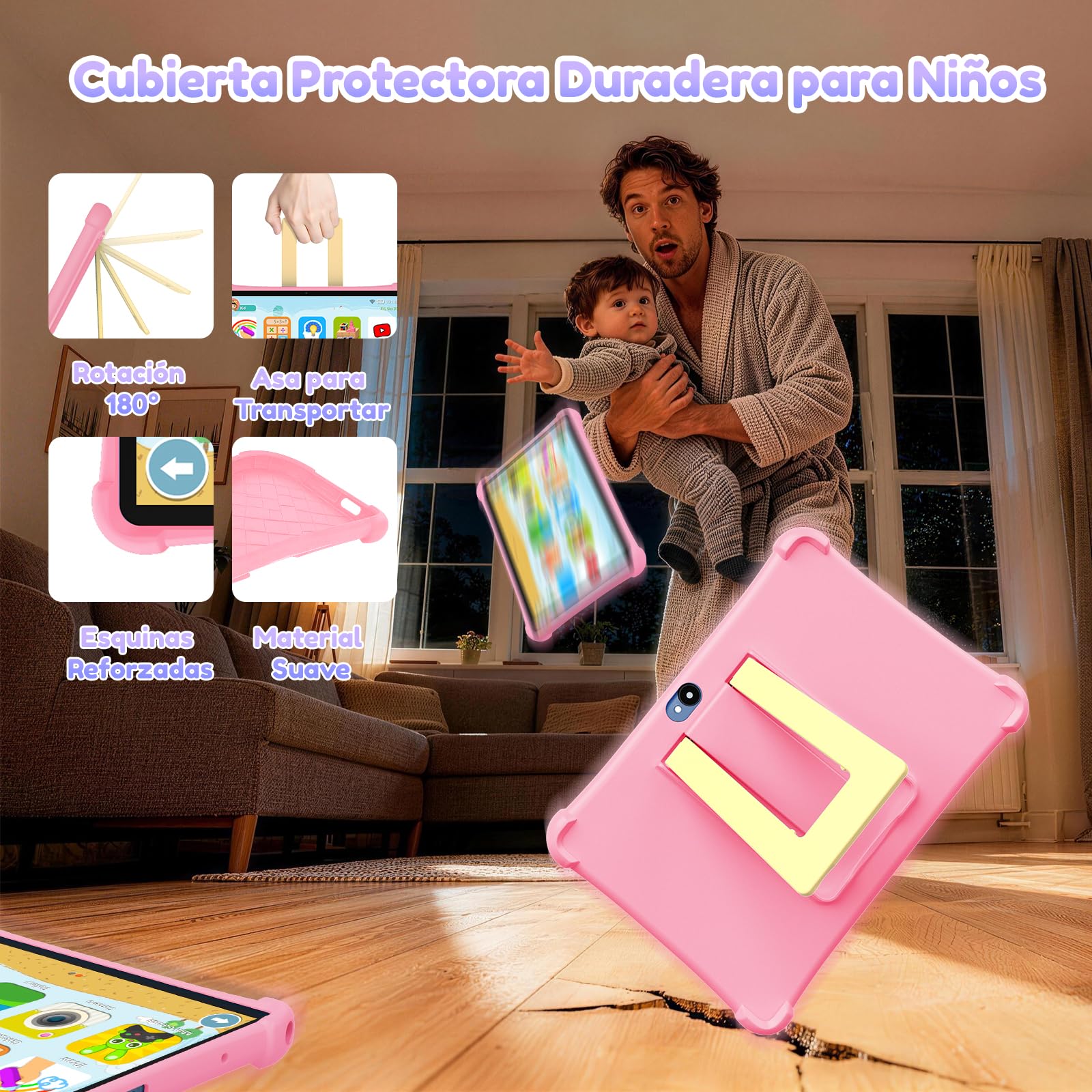 ALLDOCUBE Tablet Niños 10 Pulgadas, Tableta Infantil Android 15, 7 GB+64 GB, Batería 5500mAh, Wi-Fi, BT, GPS, Control Parental, iWAWA Preinstalado, Tableta Educativa para Niños con Funda