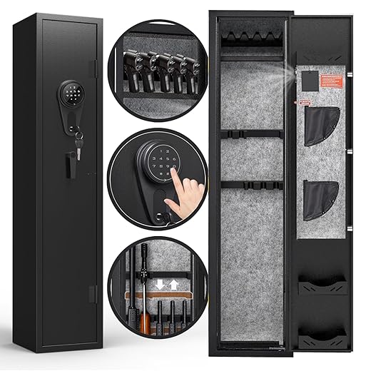 KAER 3-5 Gun Safes for Home Rifle and Pistols, Quick Access Safes for Shotguns, cabinets with Adjustable Rack, Pockets and Removable Shelf