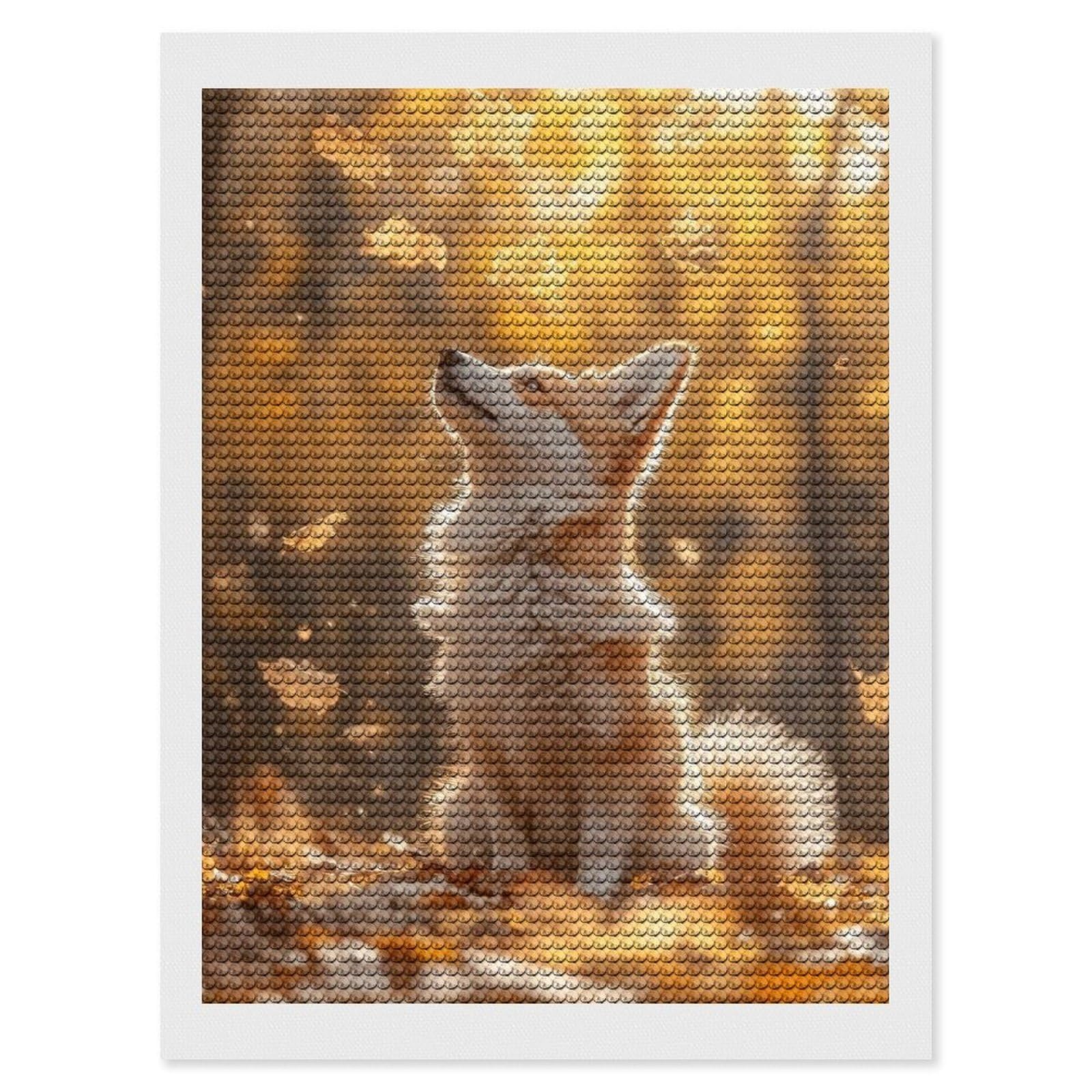 Junmoney Corgi in Autumn Leaves Diamond Painting Set 12"x16", Full Kit Included, Sparkling Round Gems, Farmhouse Decor, Festive Craft Gift