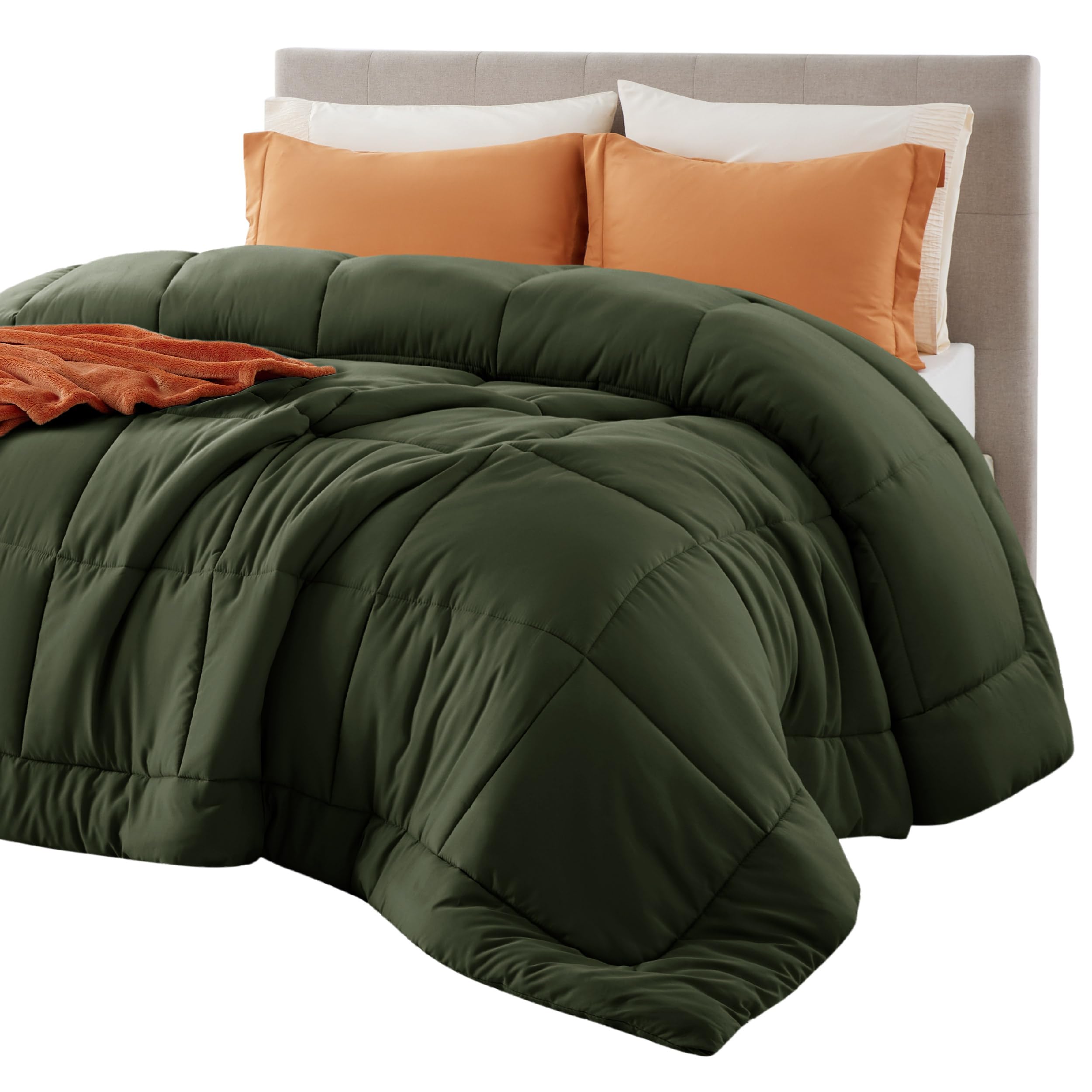 Bedsure Comforter Duvet Insert - Quilted Comforters Cal King Size, All Season Duvet, Down Alternative Bedding, with 8 Tabs, Gifts for Women/Men, Olive Green, California King 96 X 102 Inches
