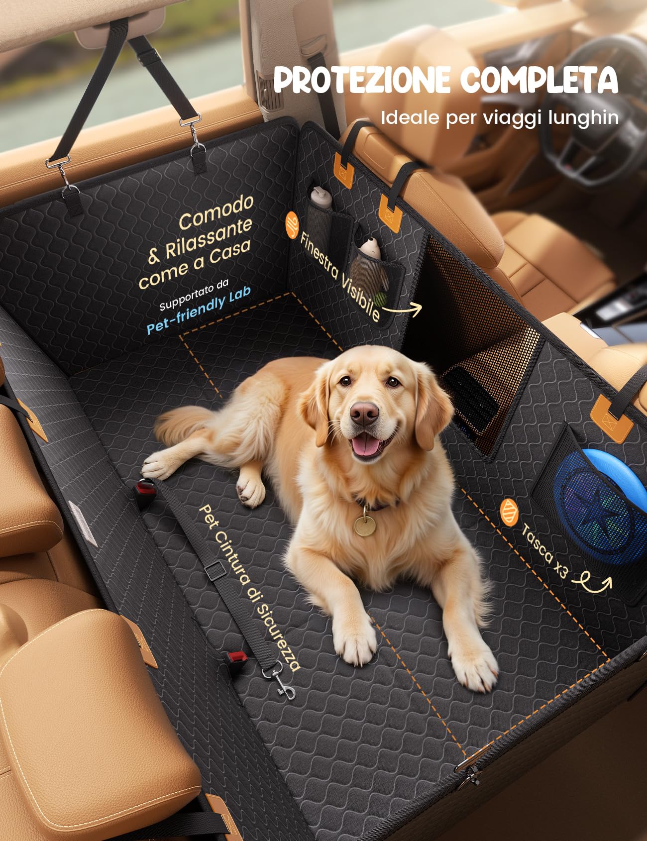 Lamicall Coprisedile per Auto per Cani, Telo Auto per Cani - [Migliore Antistrappi] Impermeabile Antiscivolo e Antigraffio, con Finestra Visibile, Lavabile in Lavatrice, per SUV e Piccoli Furgoni, L