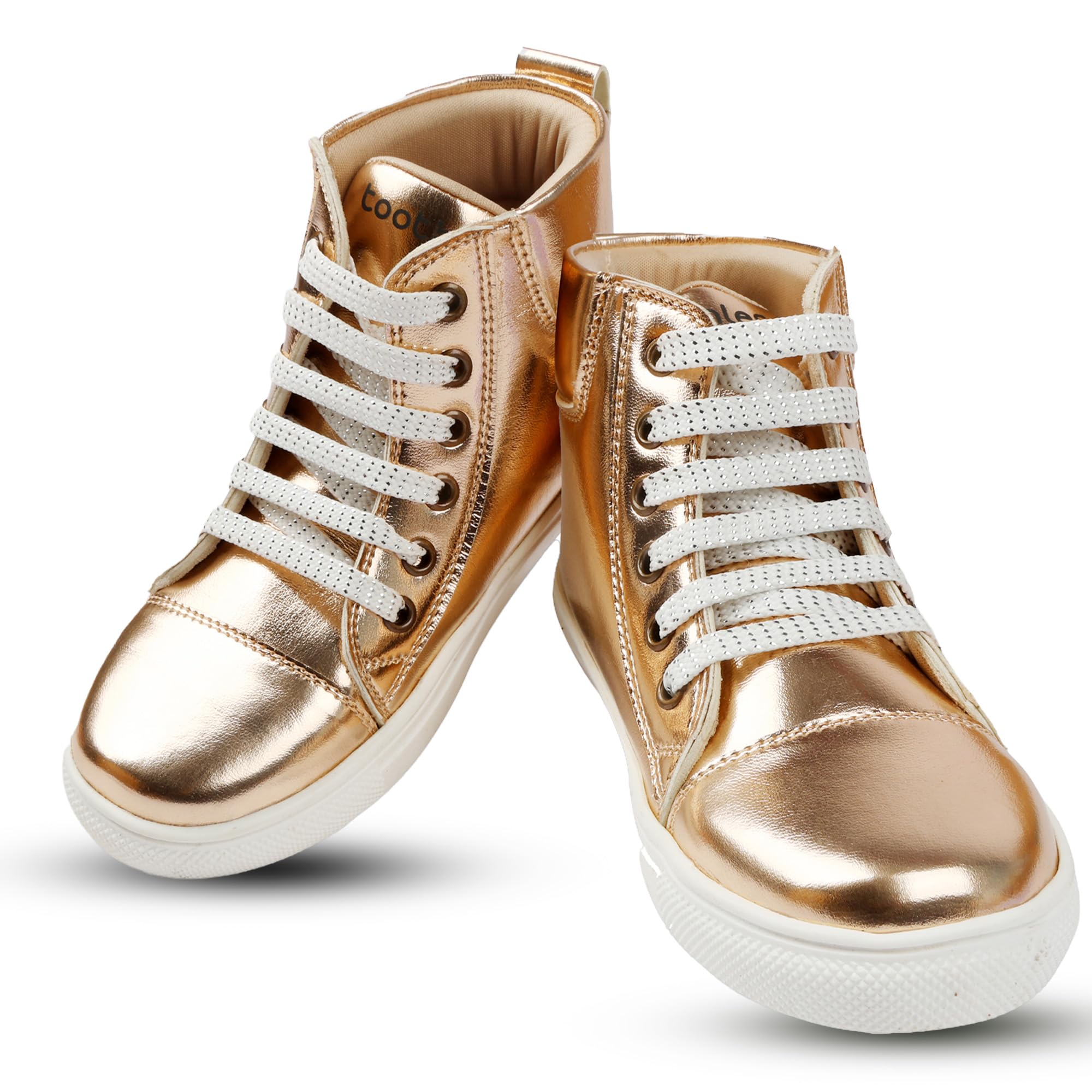 toothless Girls High-Top Boots | Shiny Metallic Finish Lace-Up Comfortable Boots with Cushioned Insoles| Lightweight Casual Shoes for Trendy Outfits