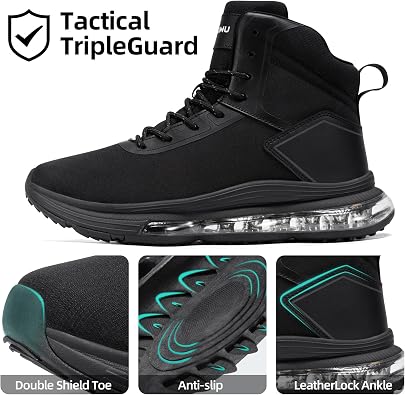 Men's Waterproof Work Tactical Boots Side Zipper Hiking Combat Military Boots Non Slip Lightweight 6 Inches
