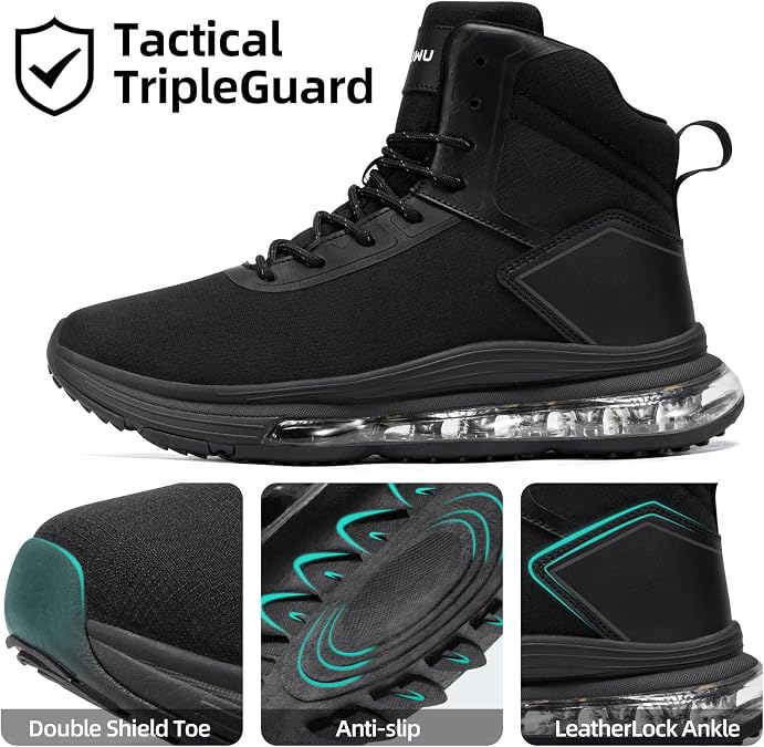 Men's Waterproof Work Tactical Boots Side Zipper Hiking Combat Military Boots Non Slip Lightweight 6 Inches