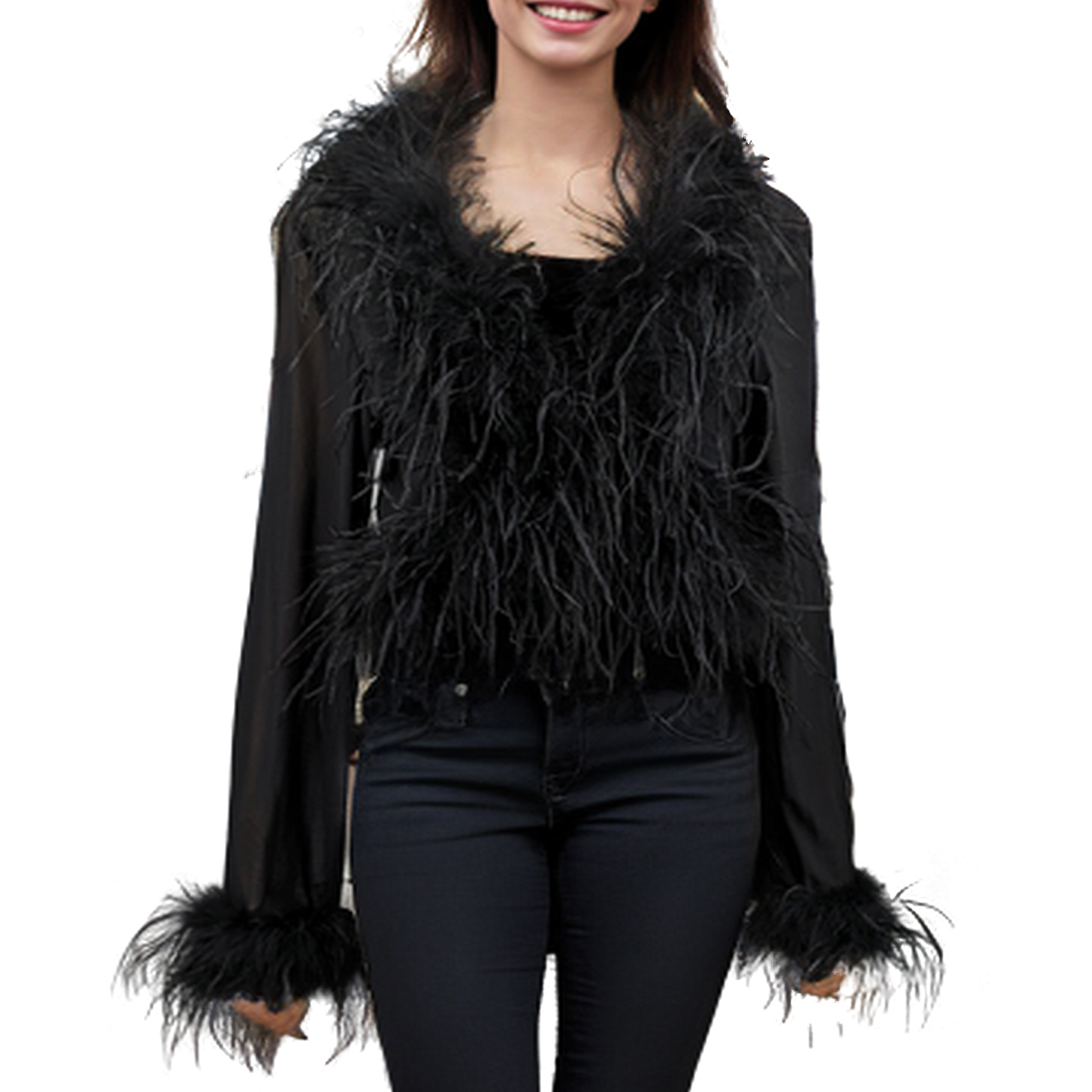 Amazon.com: LVCOMEFF Real Ostrich Feather Trim Mesh Crop Top See