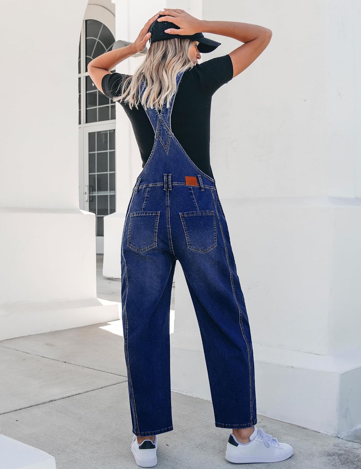luvamia Barrel Leg Overalls for Women Baggy Bib Stretchy Denim Jumpsuit Loose Fit Jean Overall Jumpsuits with Pockets - Image 2