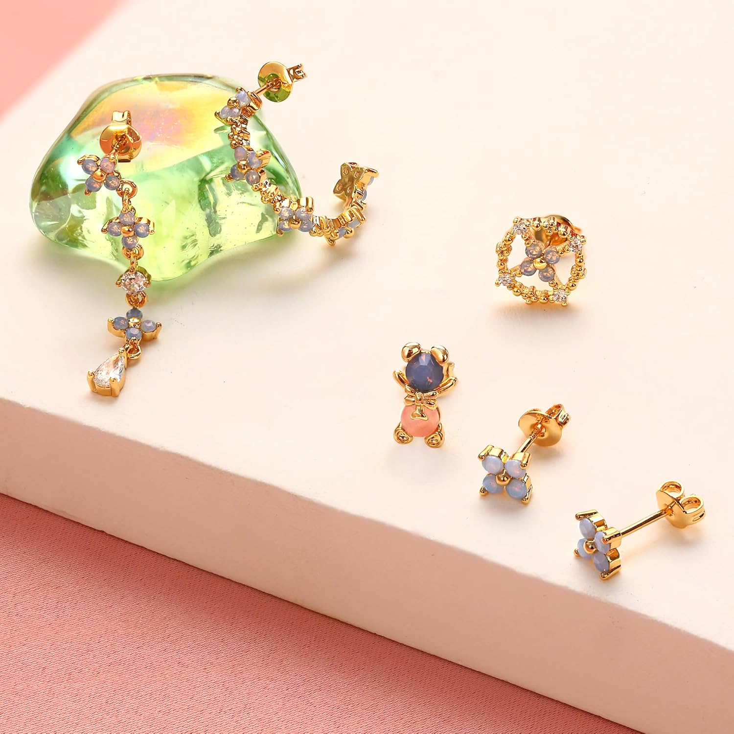 Sterling Silver Post Earrings for Women - Hypoallergenic Cartilage Earrings Dainty 14K Gold Plated Stud Huggie Hoop Earrings Dangle Chain Earrings Gold Plated Jewelry - Image 6