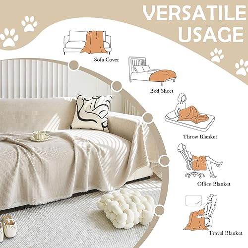 Miniatura 170 de HANDONTIME fundas de sofá beige para sofá, fundas boho de jacquard y corduroy para perros, funda de sofá de felpilla para perros, protector suave