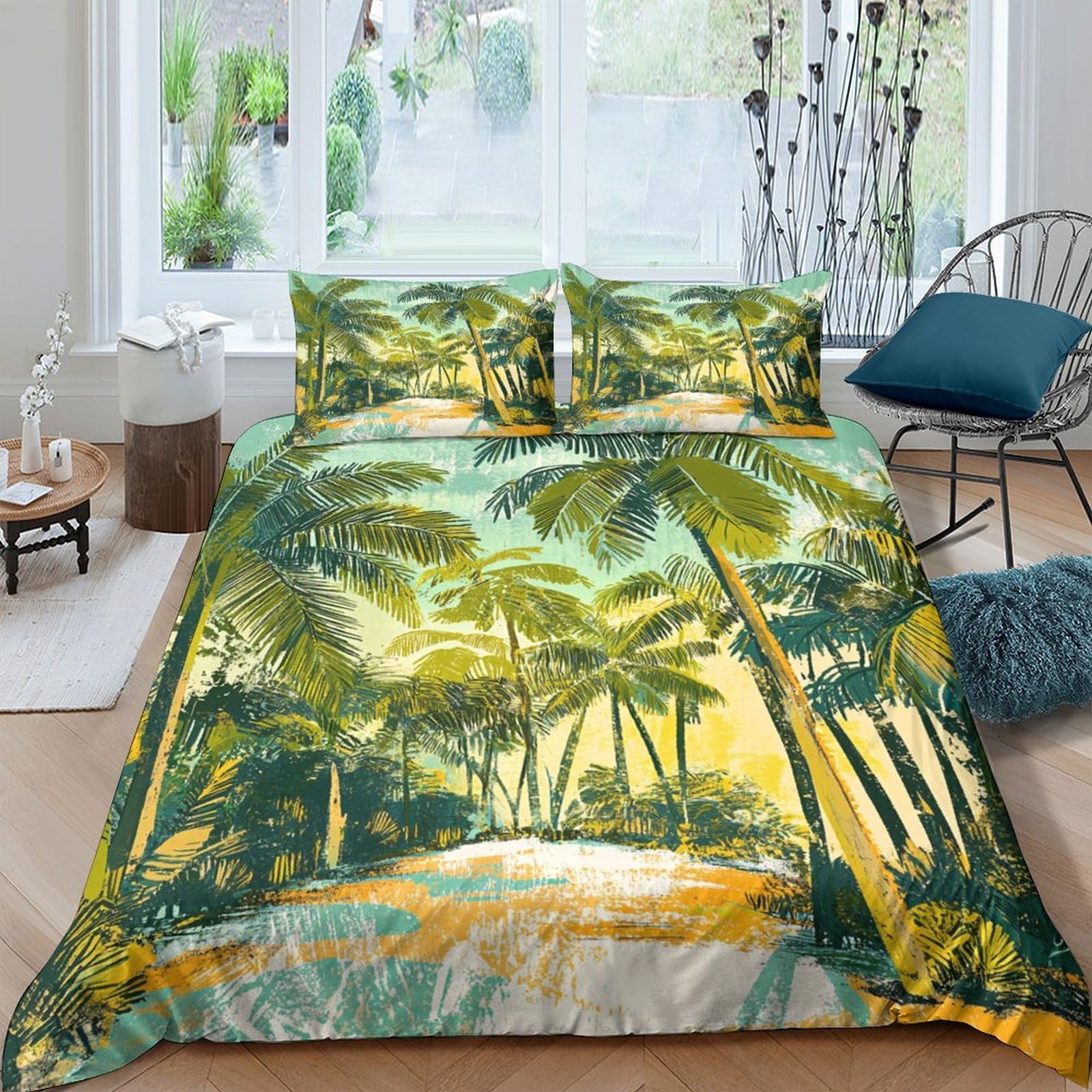 Ctjqhvkz Style-1 3D Printed Tropical Palm Forest Fitted Sheet Microfiber Soft Breathable Sunset Beach Mattress Cover For Bedroom Single（135X200cm）