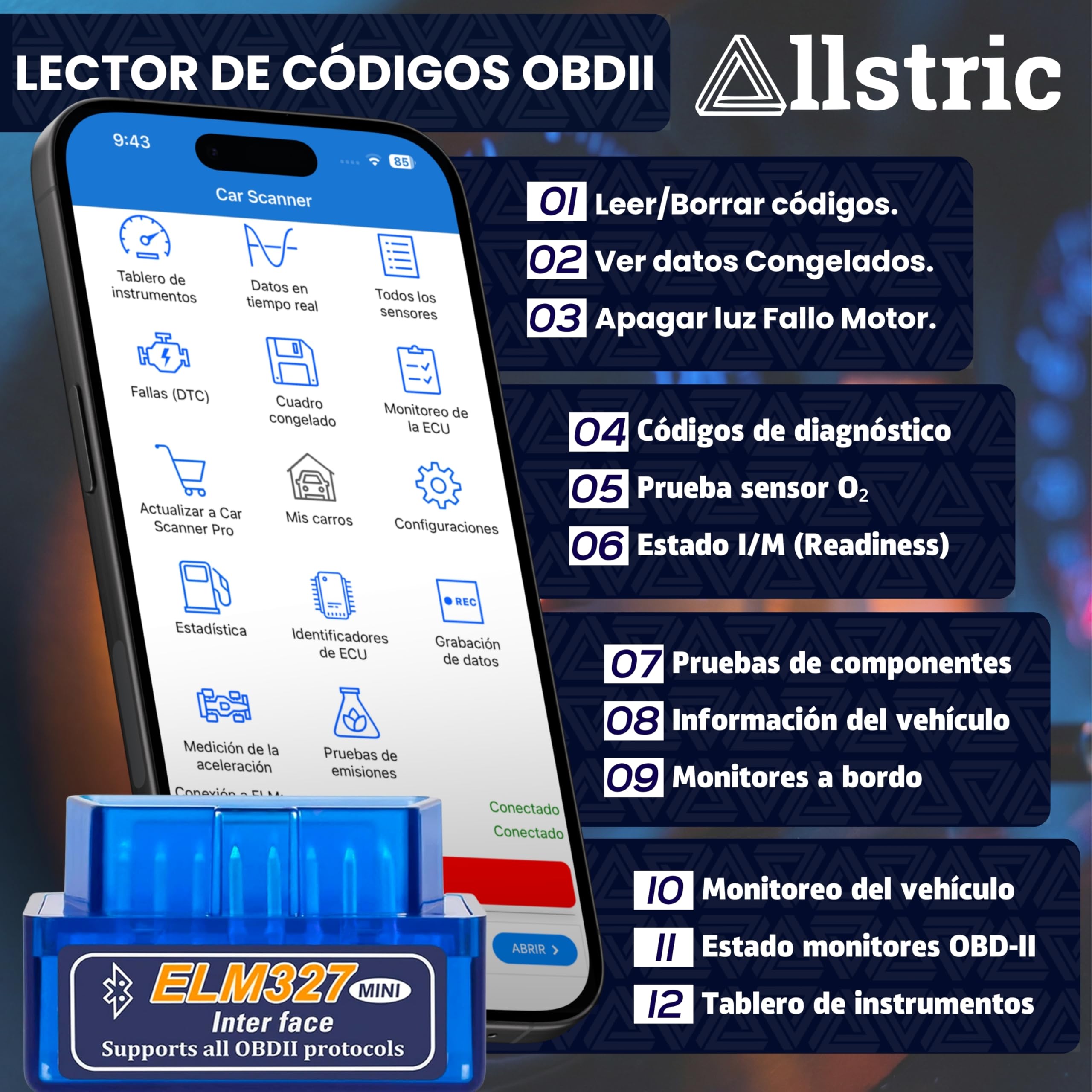 Obd2 Diagnosis Coche Multimarca. ELM 327 Lector y Herramienta de Análisis y Diagnostico. Obd2 Bluetooth OBD Original para Escaner. Maquina Diagnosis Coche de Fallos y Errores.