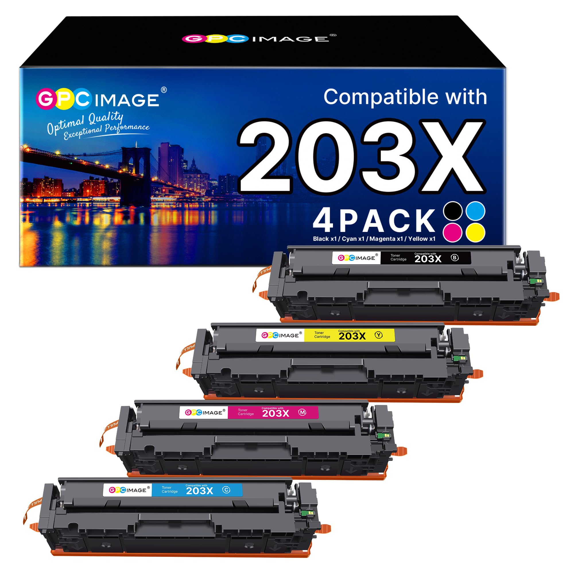 GPC Image 203X Toner Compatibili per HP 203X 203A CF540X CF540A per Color Laserjet Pro MFP M281fdw M281fdn M281cdw M280nw M254dw M254nw M254dn (Nero Ciano Magenta Giallo, 4-Pack)
