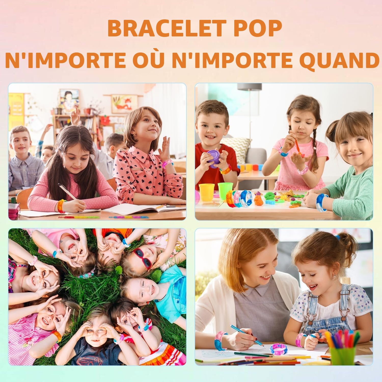 JUAUO Bracelets Anti Stress Enfants Pop It Fidget Toys - Pop Style Bracelet Réglables d'ours en Silicone Doux Jouets Sensoriels à Bulles - Garçons Filles Anniversaires, Récompenses et Petits Cadeaux