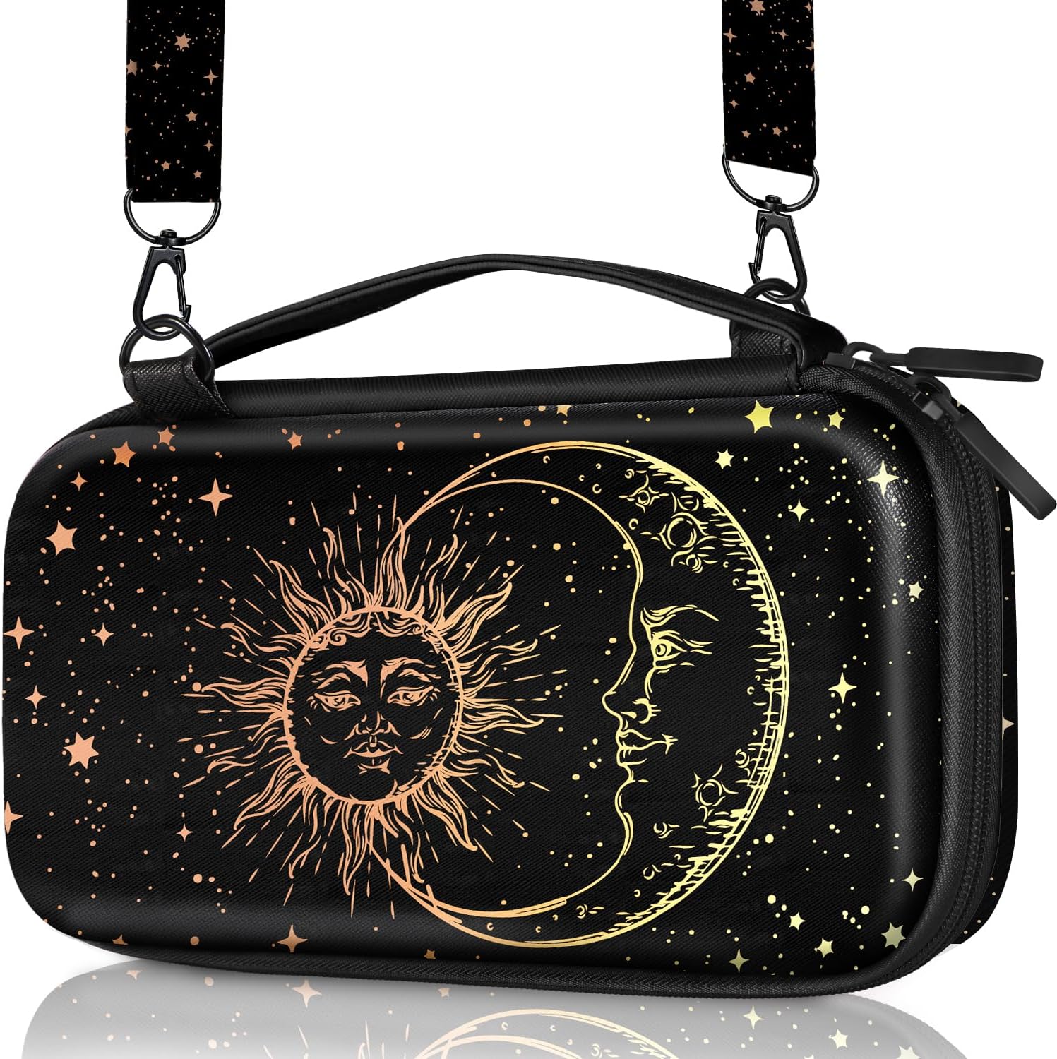 Carrying Case for Nintendo Switch/Switch OLED Travel Case Hard Shell Protective Case with Shoulder Strap Black Sun Moon Black