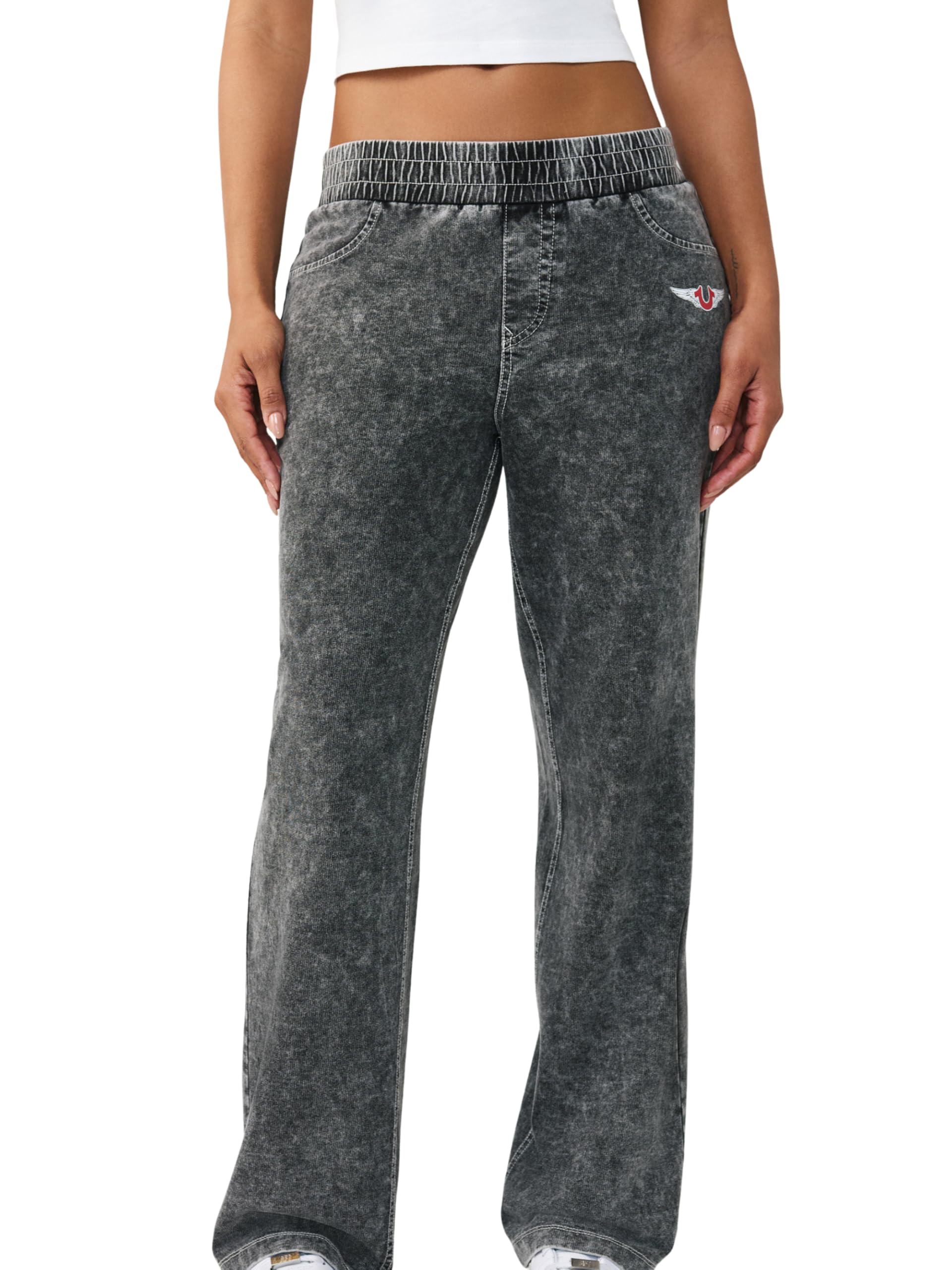 True Religion - Horseshoe Wing Faux Denim Sweats, Pantaloni da Tuta Donna