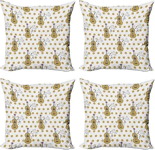 Ambesonne Juego de 4 fundas de cojín de guitarra, patrón de estilo dibujado a mano con notas de instrumentos musicales, lunares retro, fundas de disponible en Yaxa Costa Rica