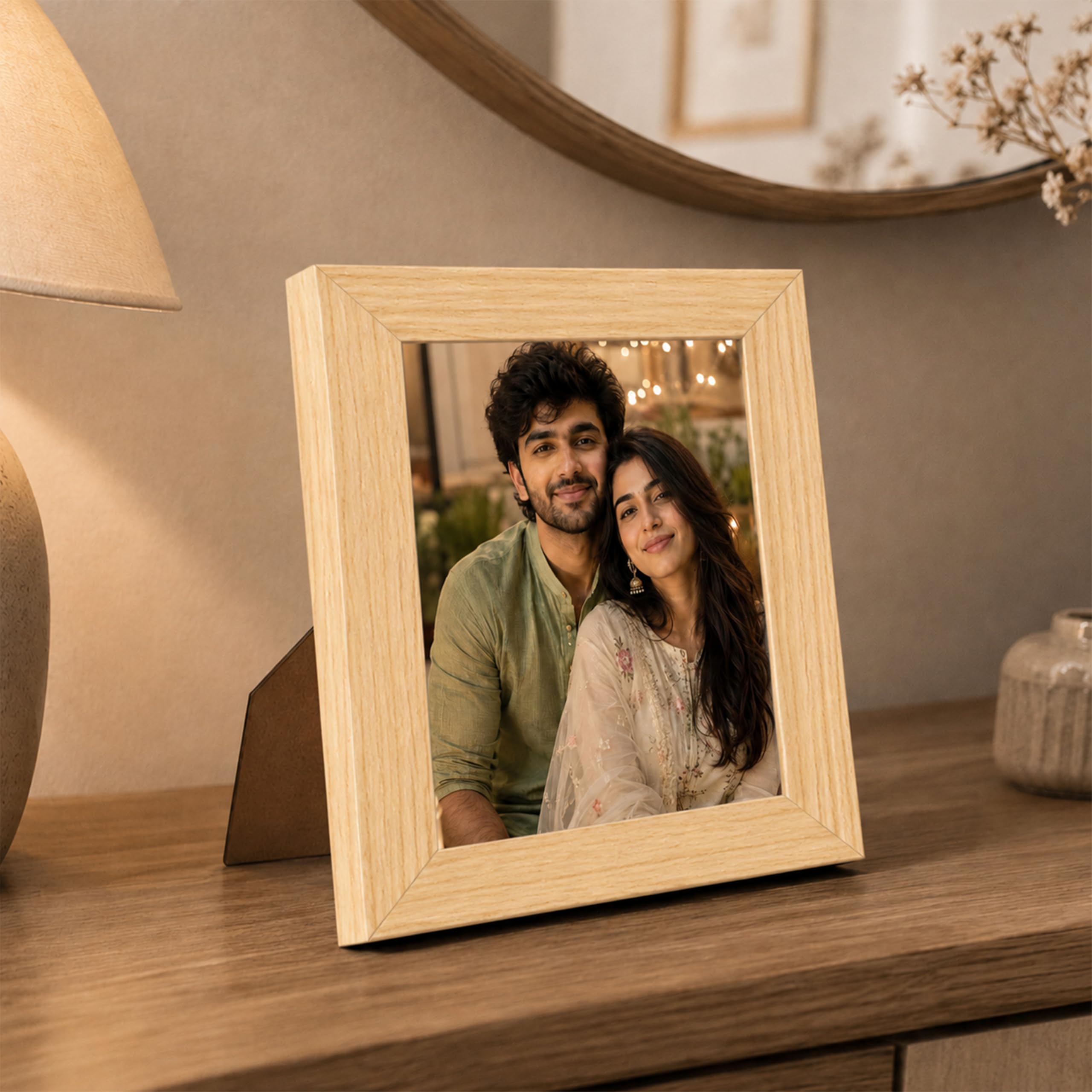 Art Street Rectangular Table and Wall Mount Wood Photo Frame For Home and Office Wall Decoration (Beige, 5X5 Inch)