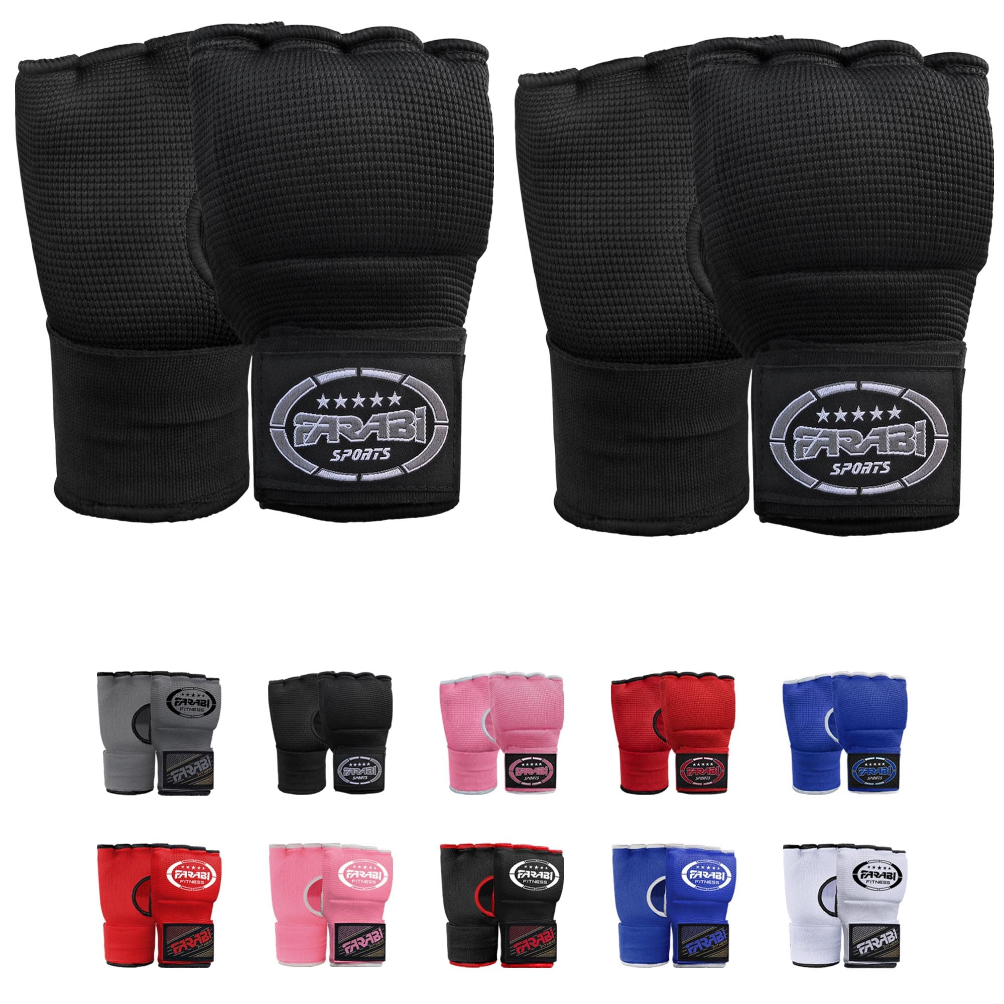Farabi Kids Junior Inner Hand Wraps Gloves Easy Gel Padded Boxing Wraps with Wrist Wraps Pair (All Black (Pack of 2)) โ image 1