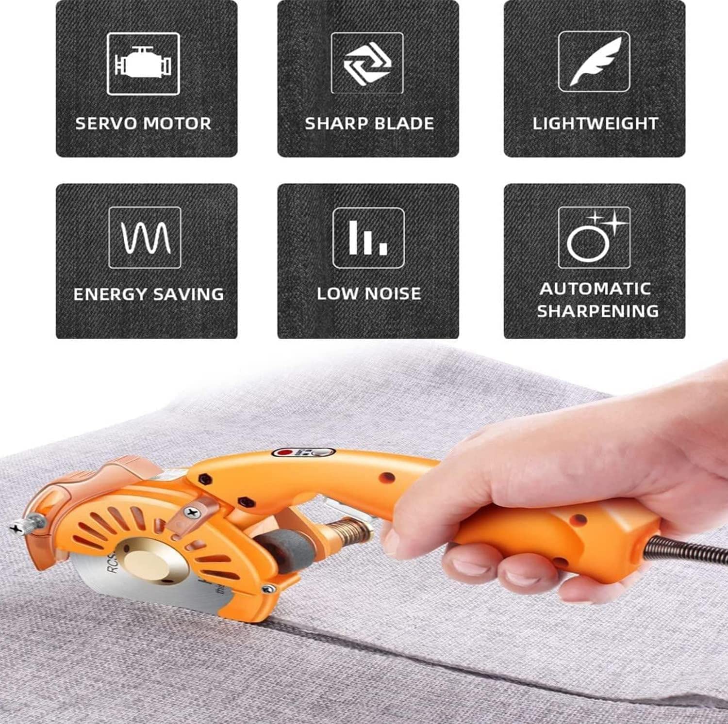 Cortadora rotativa de Tela eléctrica, Tijeras Ajustables, Cuchilla Redonda, máquina cortadora de Cuero, Adecuada con luz LED para Tela Multicapa, 125 °C de Espesor