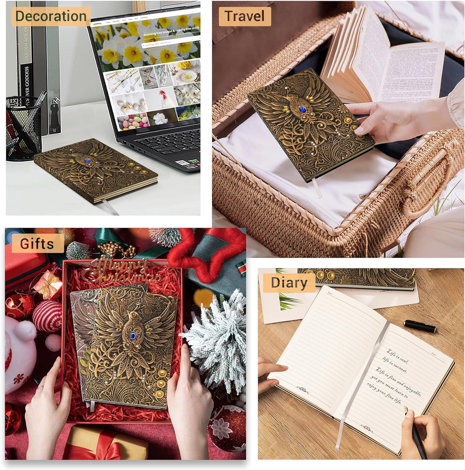 Invite 3D Phoenix Bronze Dnd Vintage Leather Journal Writing Notebook With 200 Pages A5 Journal,Antique Handmade Leather Diary,Travel Diary&Notebooks To Write In,Diary Gift For Men Women 2