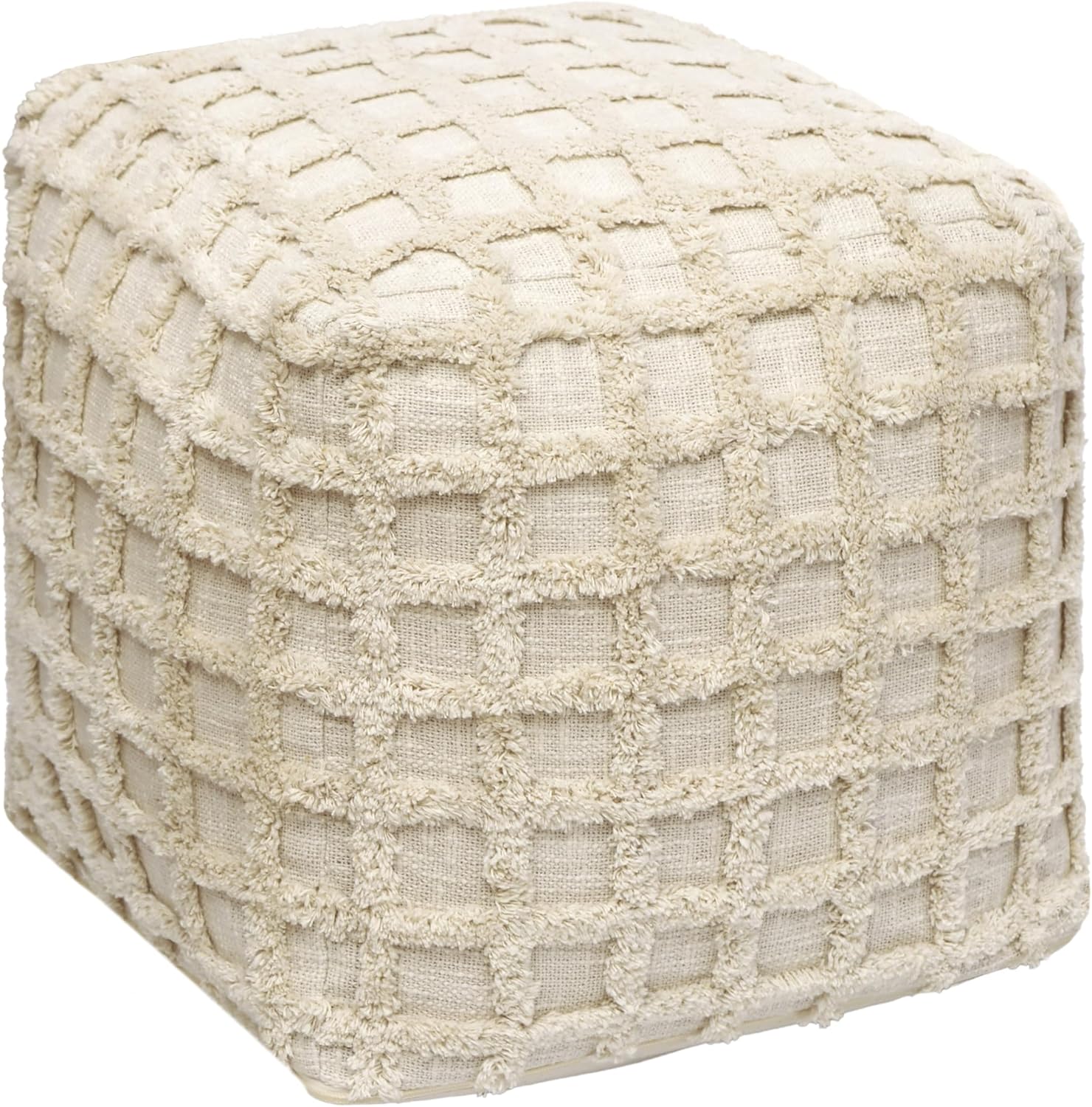 COTTON CRAFT Tufted Square Pouf Windowpane Patterned Ottoman Foot Stool Bean Bag Dorm