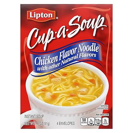 SOUP SECRETS Lipton Cup-a-Soup Instant Soup Chicken Noodle 4 Count For a Warm Cup of Soup Soup Made With Real Chicken Broth Flavor 1.8 oz