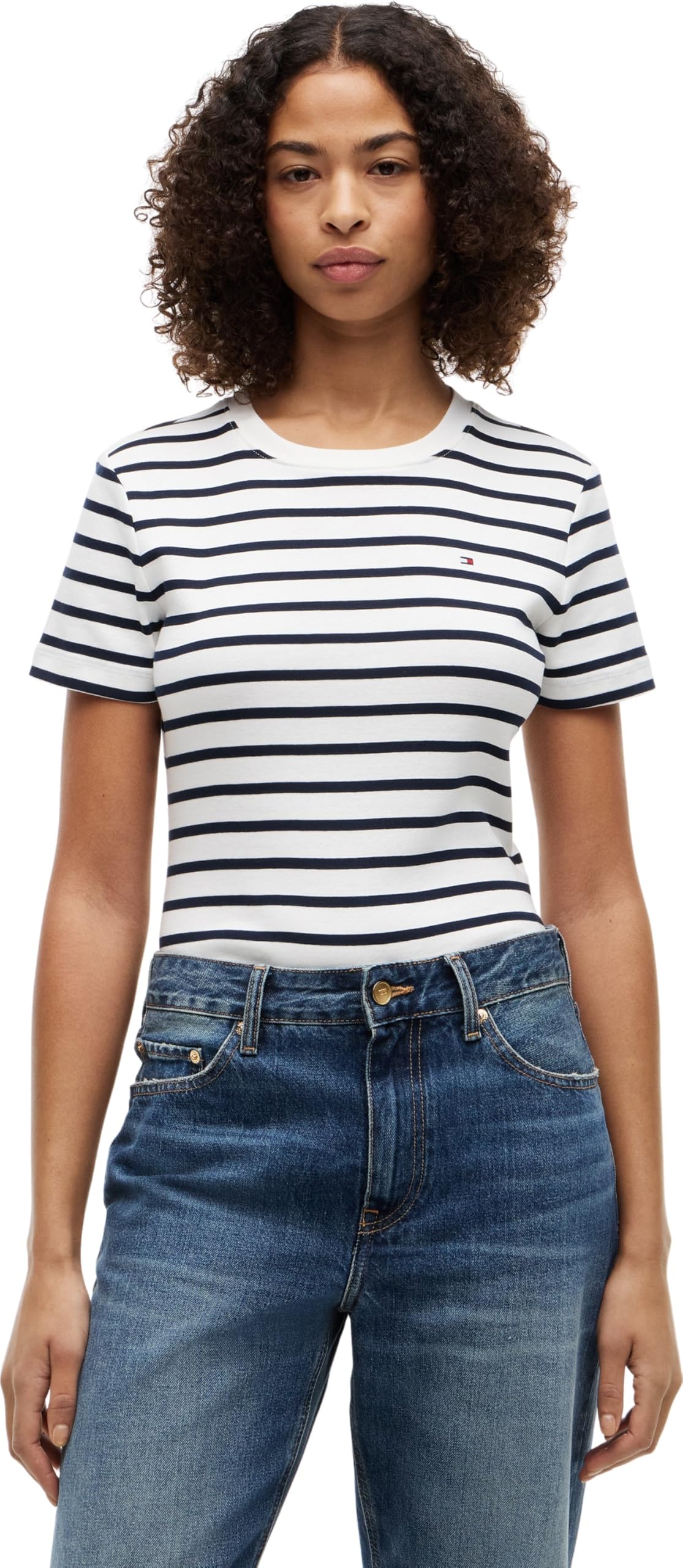 Tommy Hilfiger Women’s Short Sleeve Round Neck Slim Cody T-Shirt, Multicolor (Breton/ECU/Dark Night Navy), XS