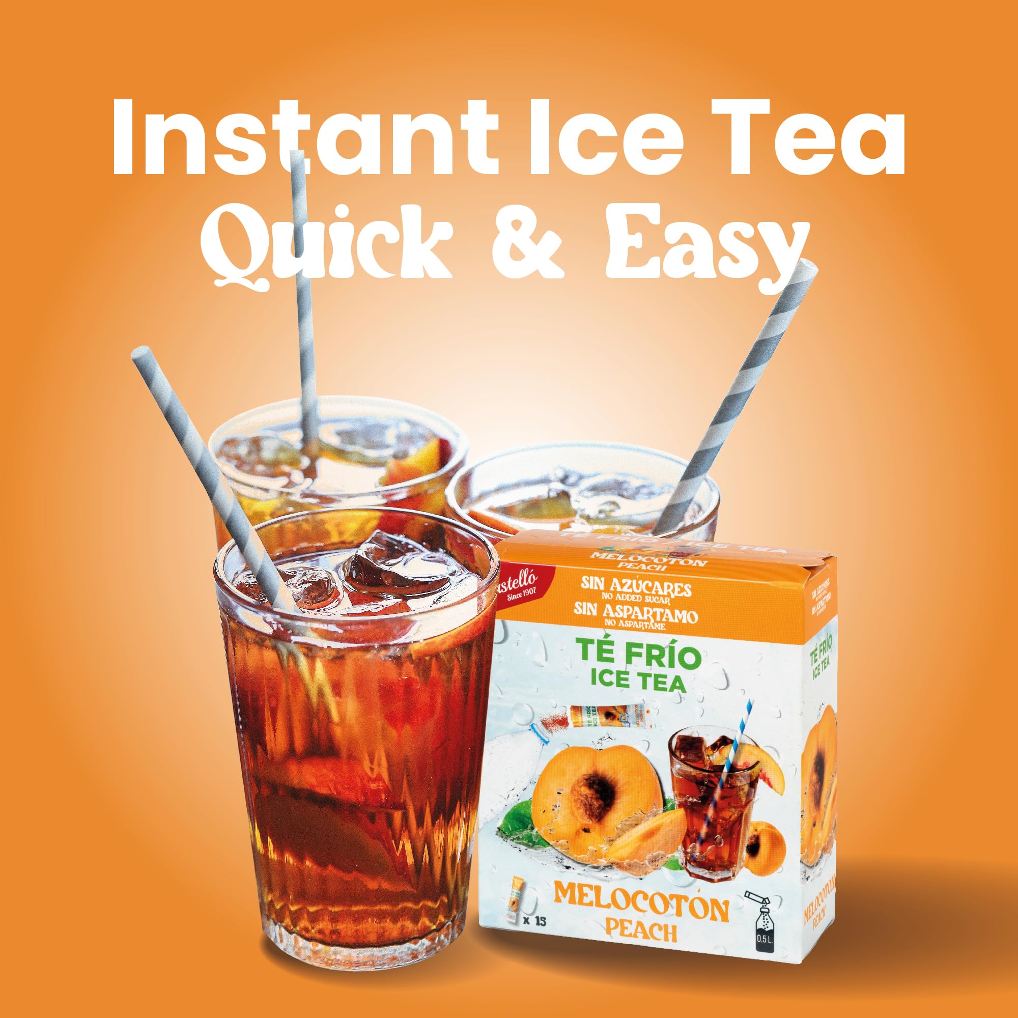 Castello since 1907 Té Frío (Ice Tea - Iced Tea) Zero & Instantáneo | Melocotón | 15 sobres | 1 sobre = 500 ml de Té | 0 Calorías | 0 Azúcar | 0 Aspartamo — view 3