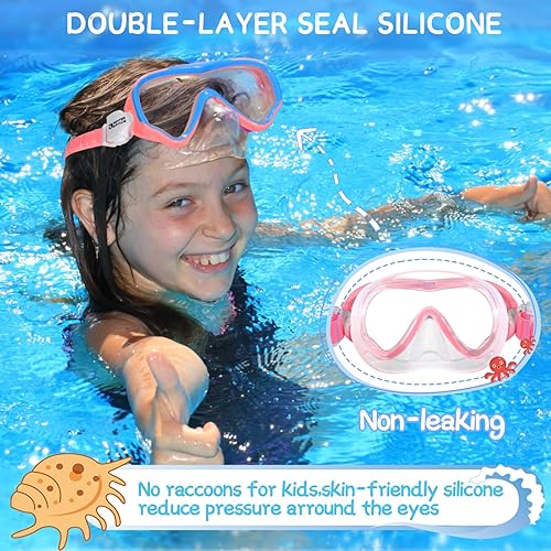 Miniatura 4 de Gafas de natación para niños con cubierta de nariz para niños y jóvenes de 3 a 15 años, lentes antiroturas con protección UV, sin fugas