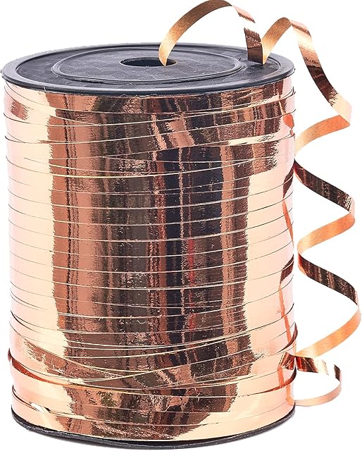 PartyWoo Rose Gold Ribbon, 500 Yard Curling Ribbon for Crafts, Iridescent Crimped Ribbon, Shiny Metallic Ribbon for Gift Wrapping, Ribbon for Balloons String, Hair, Florist Flower (1 Roll)