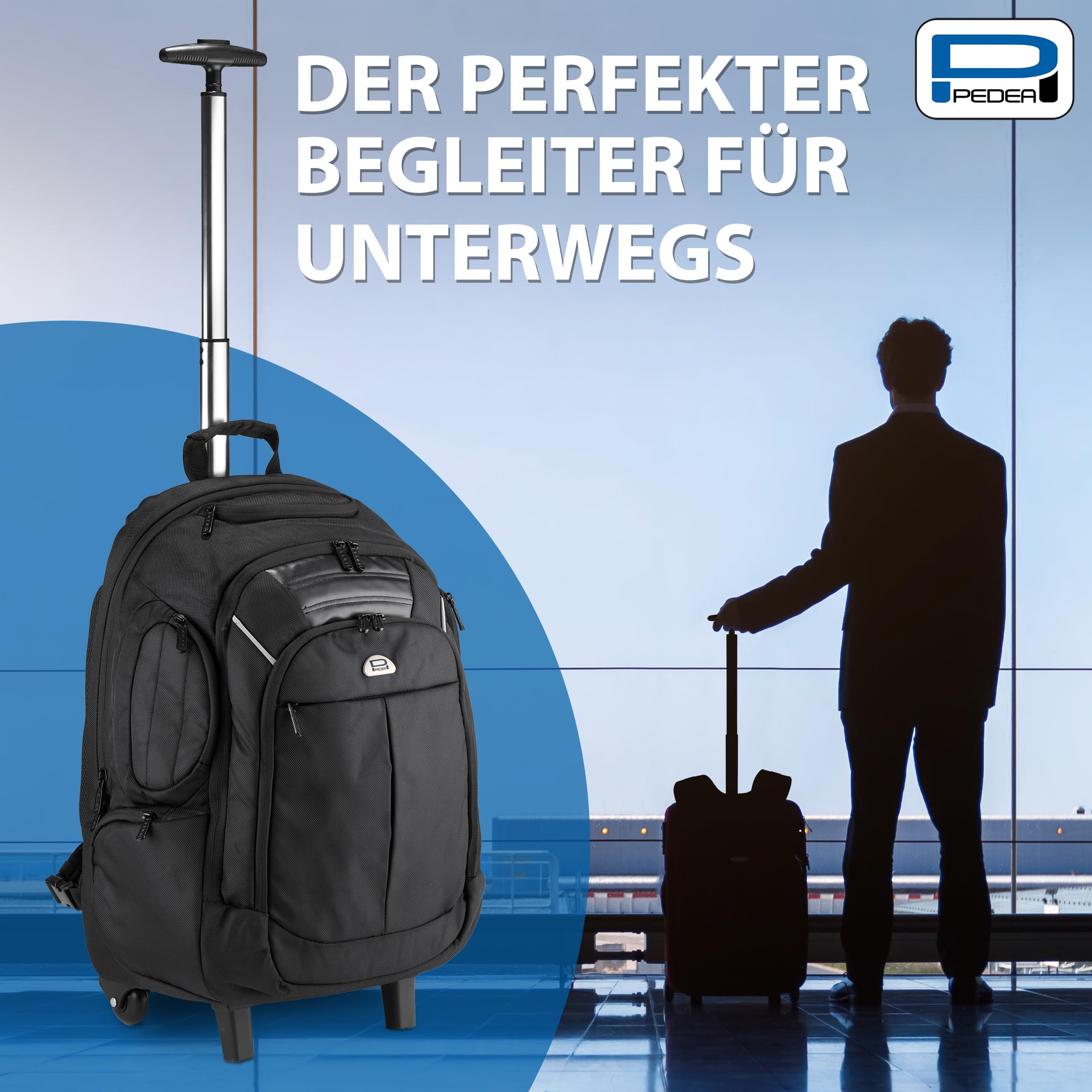 PEDEA Business Zaino Trolley “Premium” zaino per laptop fino a 17,3 pollici (43,9 cm) con scomparto per abbigliamento 24 ore e ruote, nero