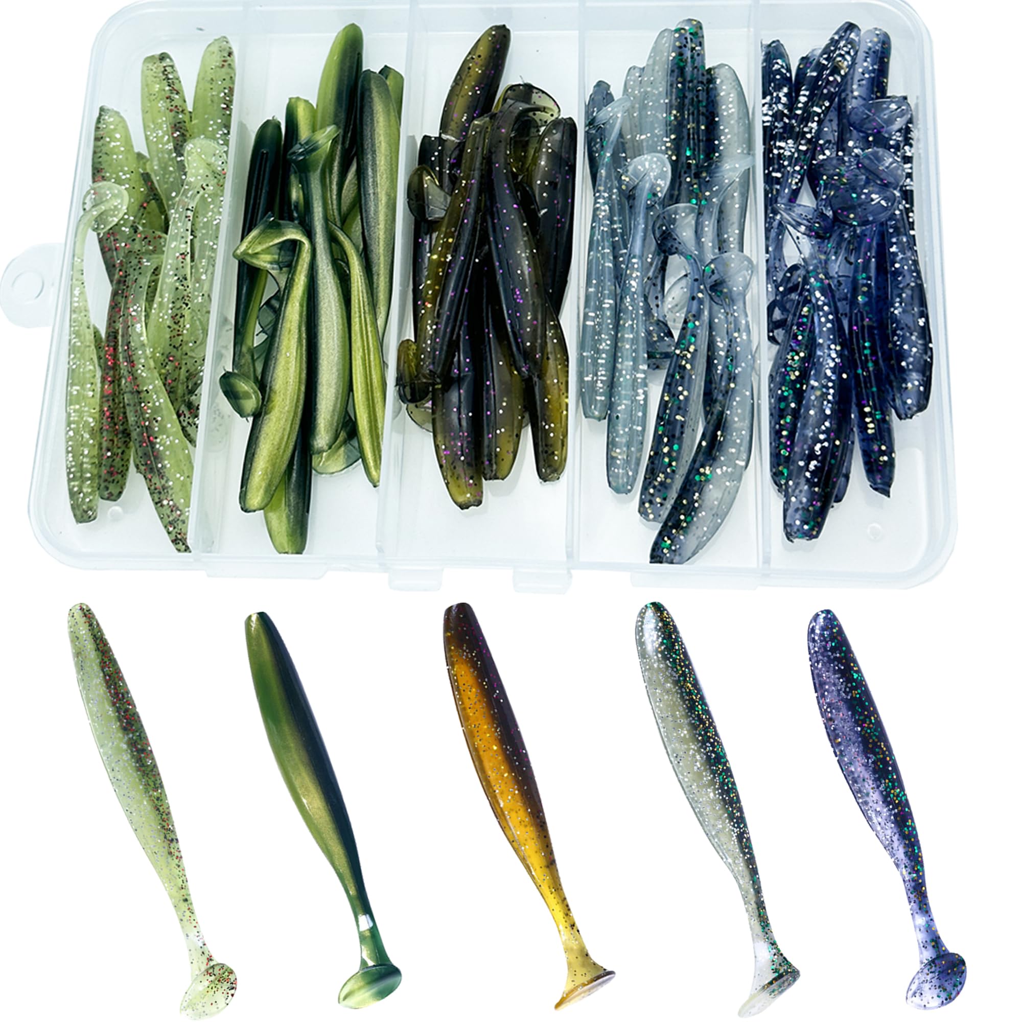 Paddle Tail Swim Baits - 30pcs Soft Plastic Lures For Bass, Trout, Crappie (3.15in, 8cm)