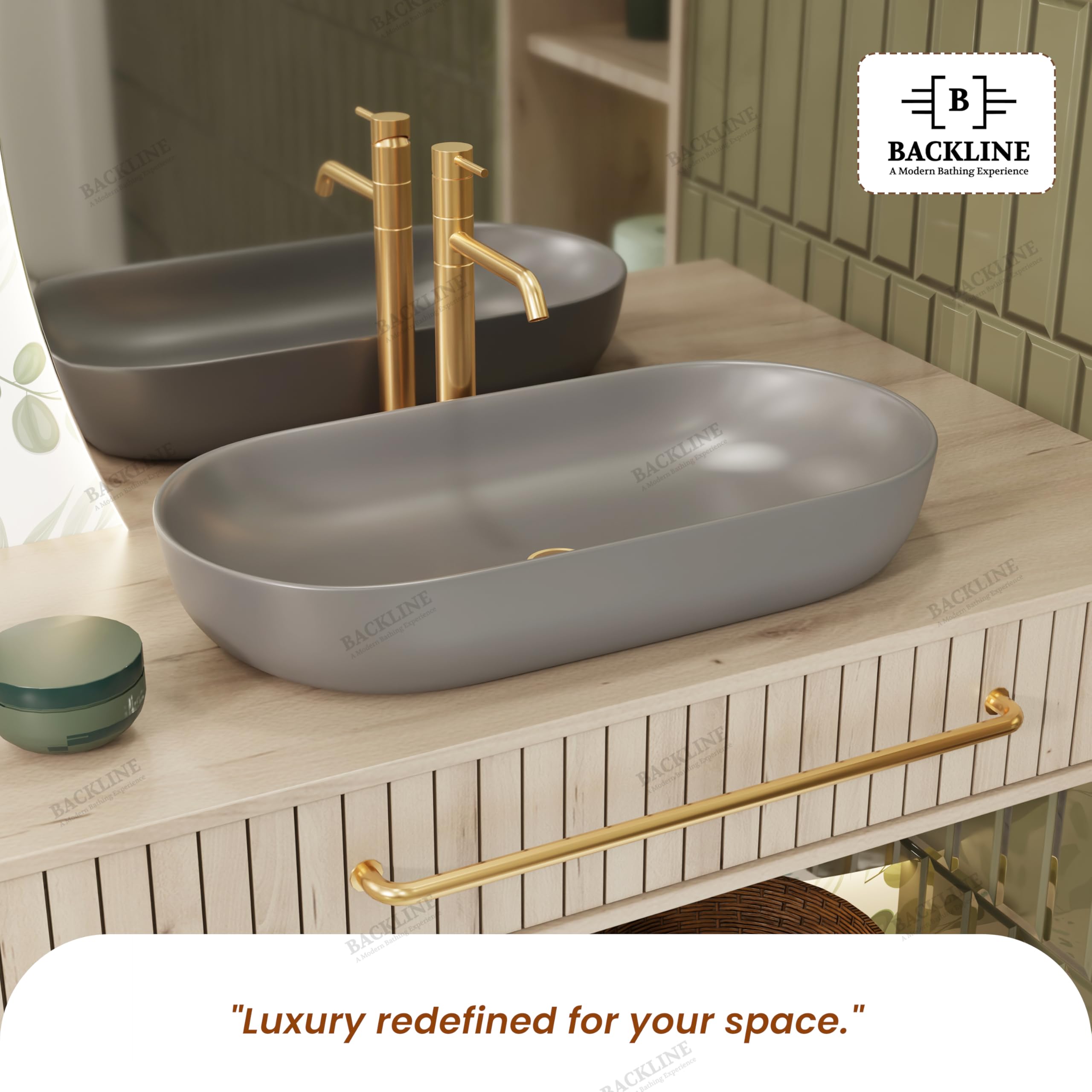 B Backline Ceramic 31.5 Inch Big Basin | Table Top Wash Basin | Counter Top Wash Basin For Bathroom & Living Room 31.5 X 16 X 5 Inches (Grey Matt) 2