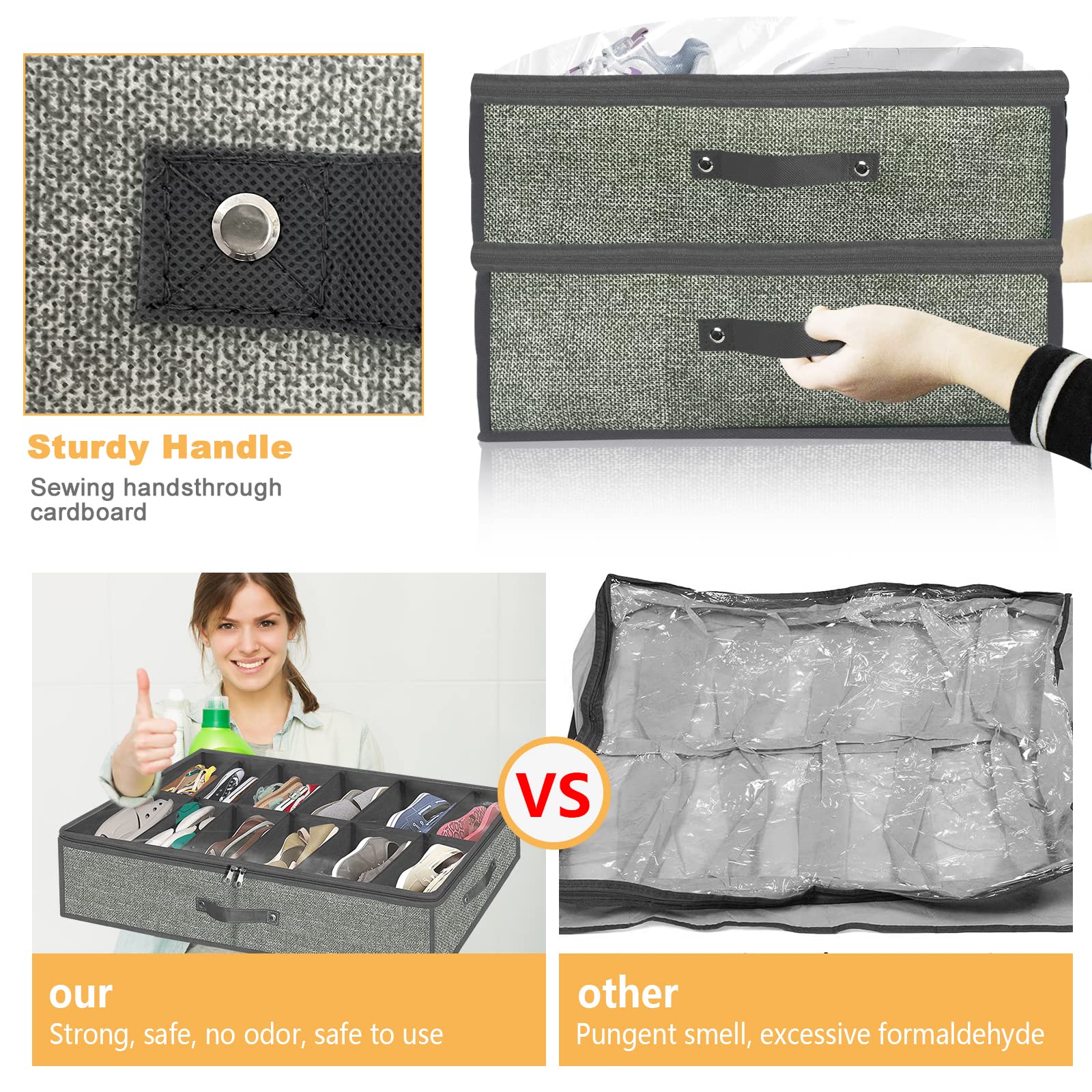 Opbergdoos voor onder bed, 2 stuks, schoenenorganizer voor onder bed
