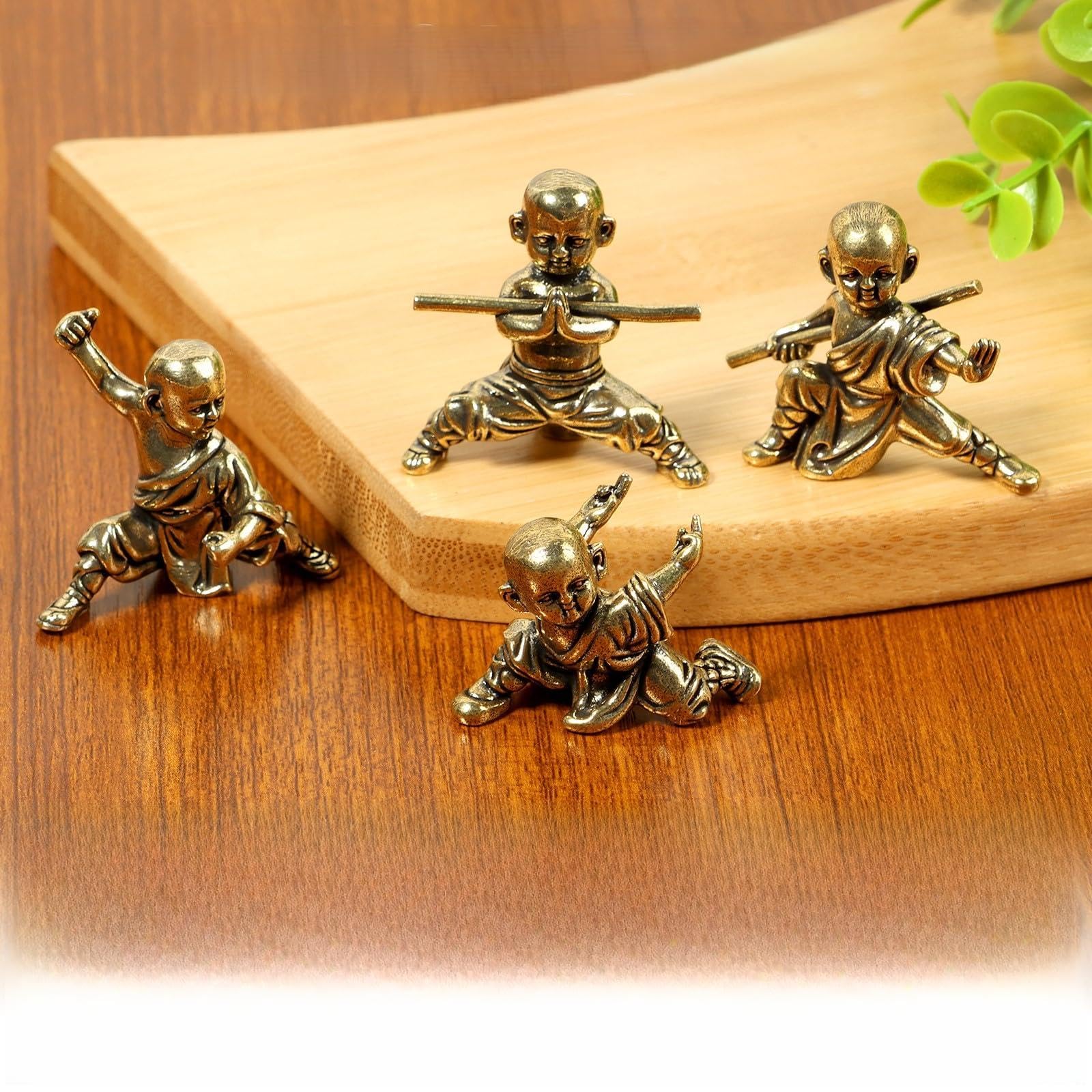 Yunyouc Set Of 4 Chinese Kung Fu Shaolin Monk Figurines Crafts Ornaments Statues, Little Monk Statue, Brass Mini Figurines, Small Decorations For Garden Car Office Tabletop Shelf Home Decoration(Set Of 4)