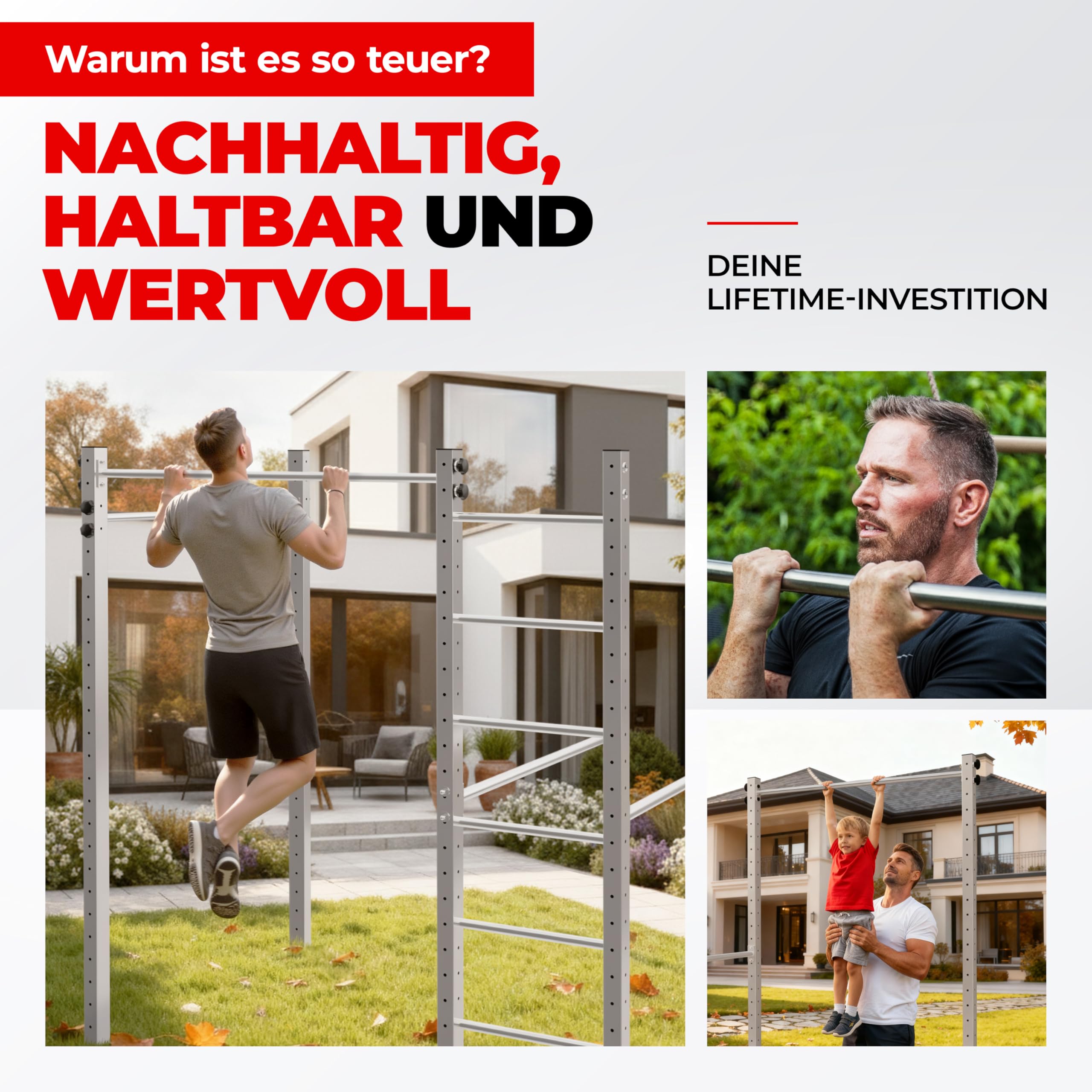 Klettergerüst Outdoor Timalaya Duo mit Sprossenleiter, Kletternetz, Dip Barren & Klimmzugstange/Kraftstation für Outdoor-Workout/Kraftraining im eigenen Garten/Fitnessgeräte für zuhause