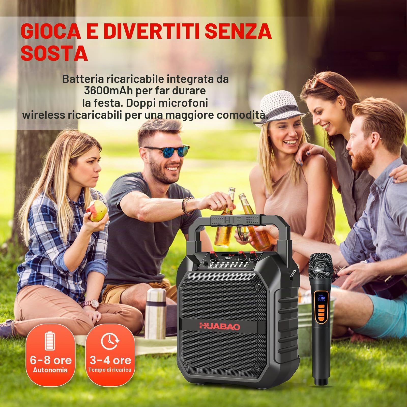 Macchina per karaoke, altoparlante portatile Bluetooth con microfono senza fili per adulti e bambini, sistema PA con telecomando supporta TF Card/USB/FM/AUX per feste in casa, all'interno e all'aperto