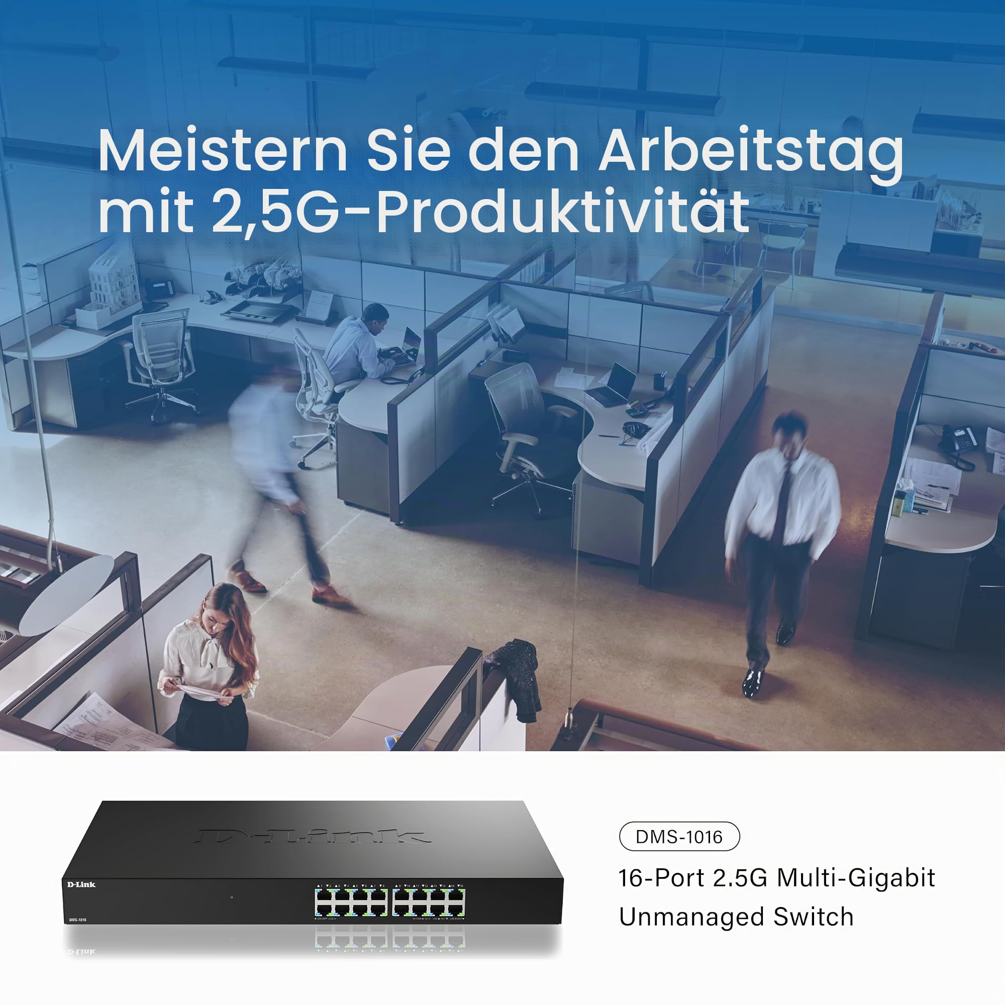 D-Link DMS-1016 16-Port 2,5G Multi-Gigabit Unmanaged Switch | Lüfterlos, Metallgehäuse, Plug & Play, Energieeffizient | Ideal für SOHO, Wi-Fi 6 / Wi-Fi 7 & IPTV